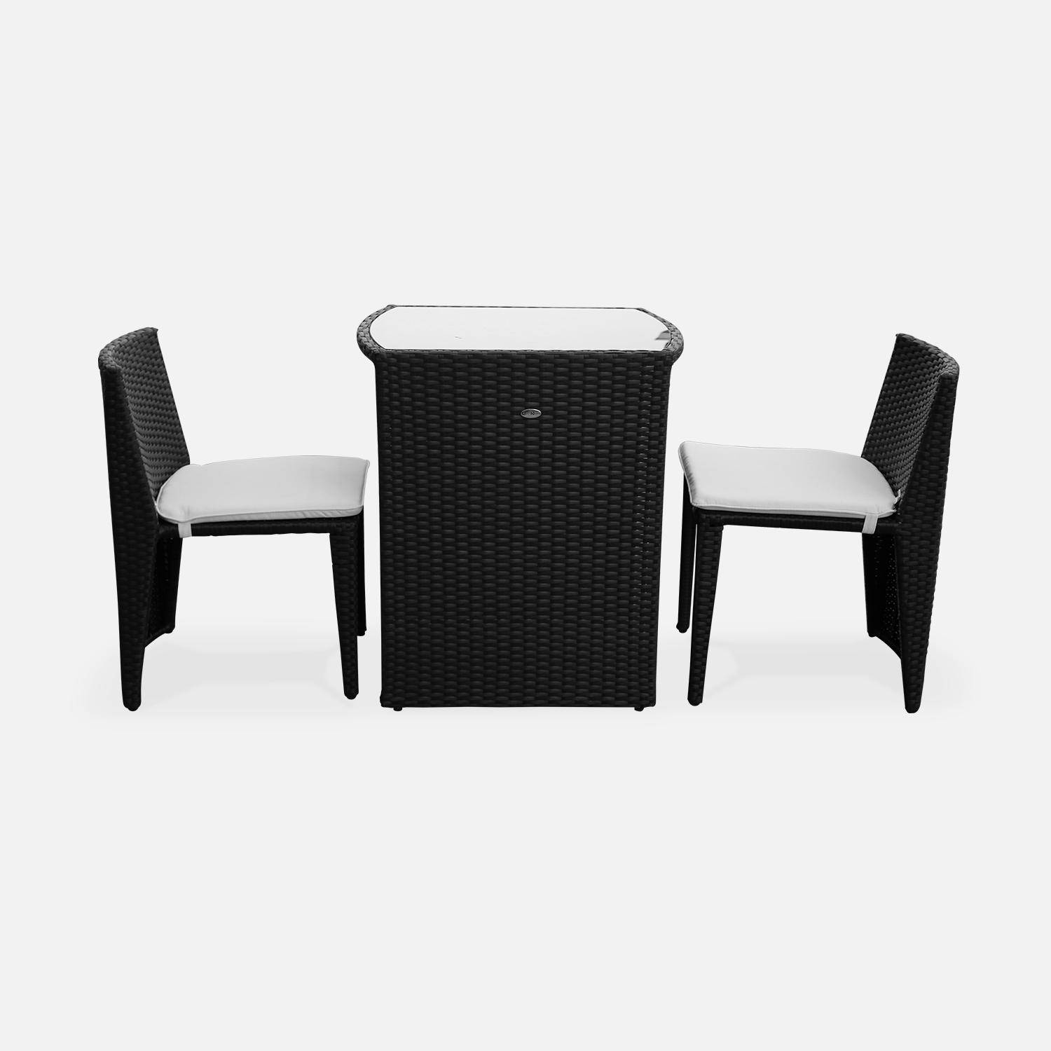Conjunto de mesa y sillas de jardin ratan sintetico - Negro / marron, cojines crudo - 2 plazas - Doppio Photo2