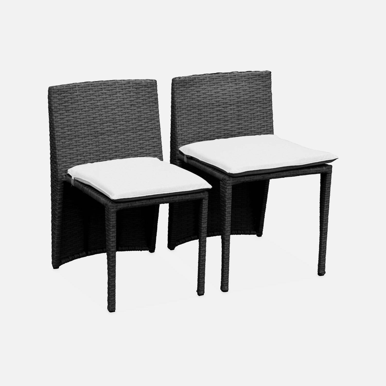 Conjunto de mesa e cadeiras de jardim em rotim (aspeto vime) sintético - Preto, Castanho, almofadas em cru - 2 lugares - Doppio Photo5