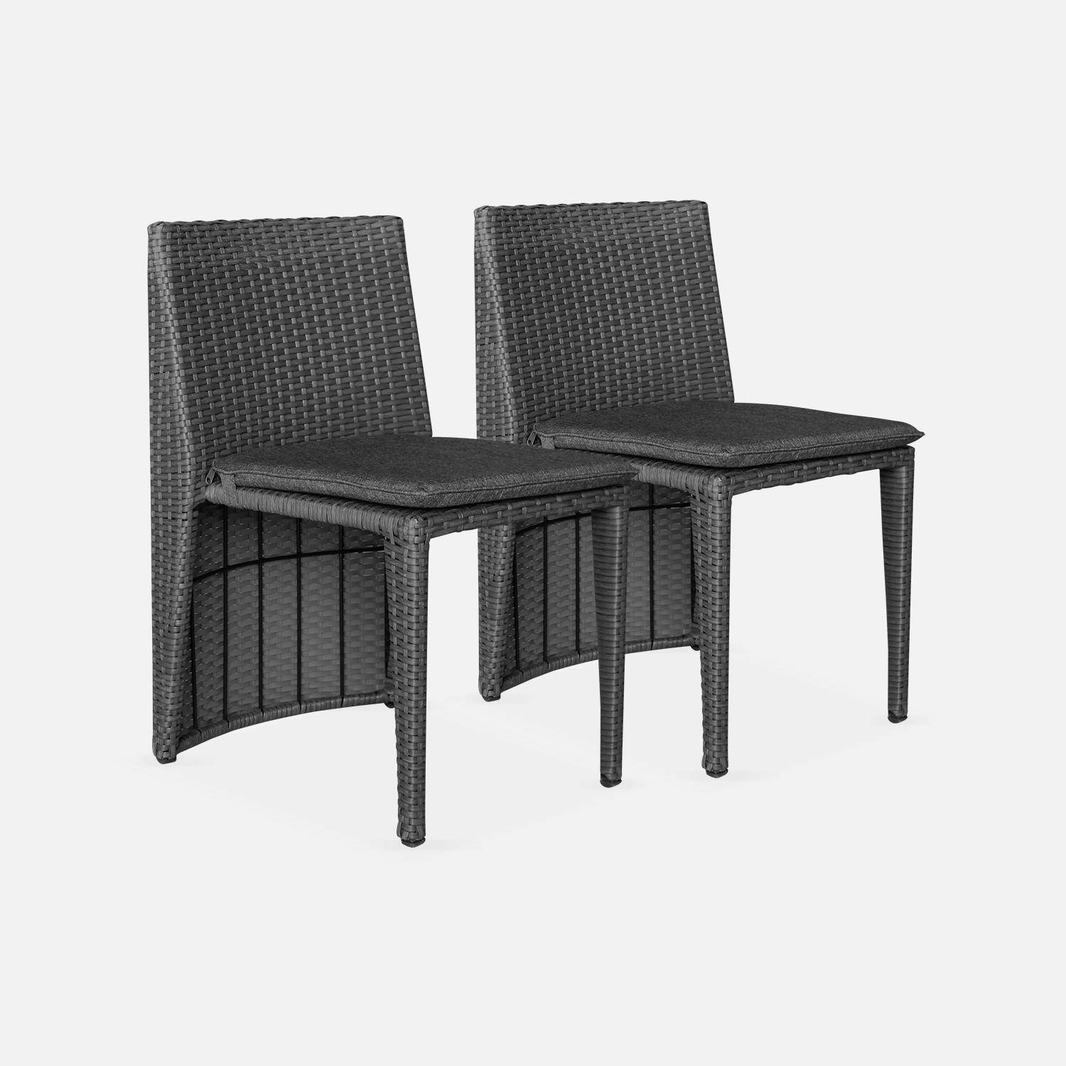 Conjunto de mesa e cadeiras de jardim em rotim (aspeto vime) sintético - Cinzento, almofadas em cinzento - 2 lugares - DOPPIO Photo7