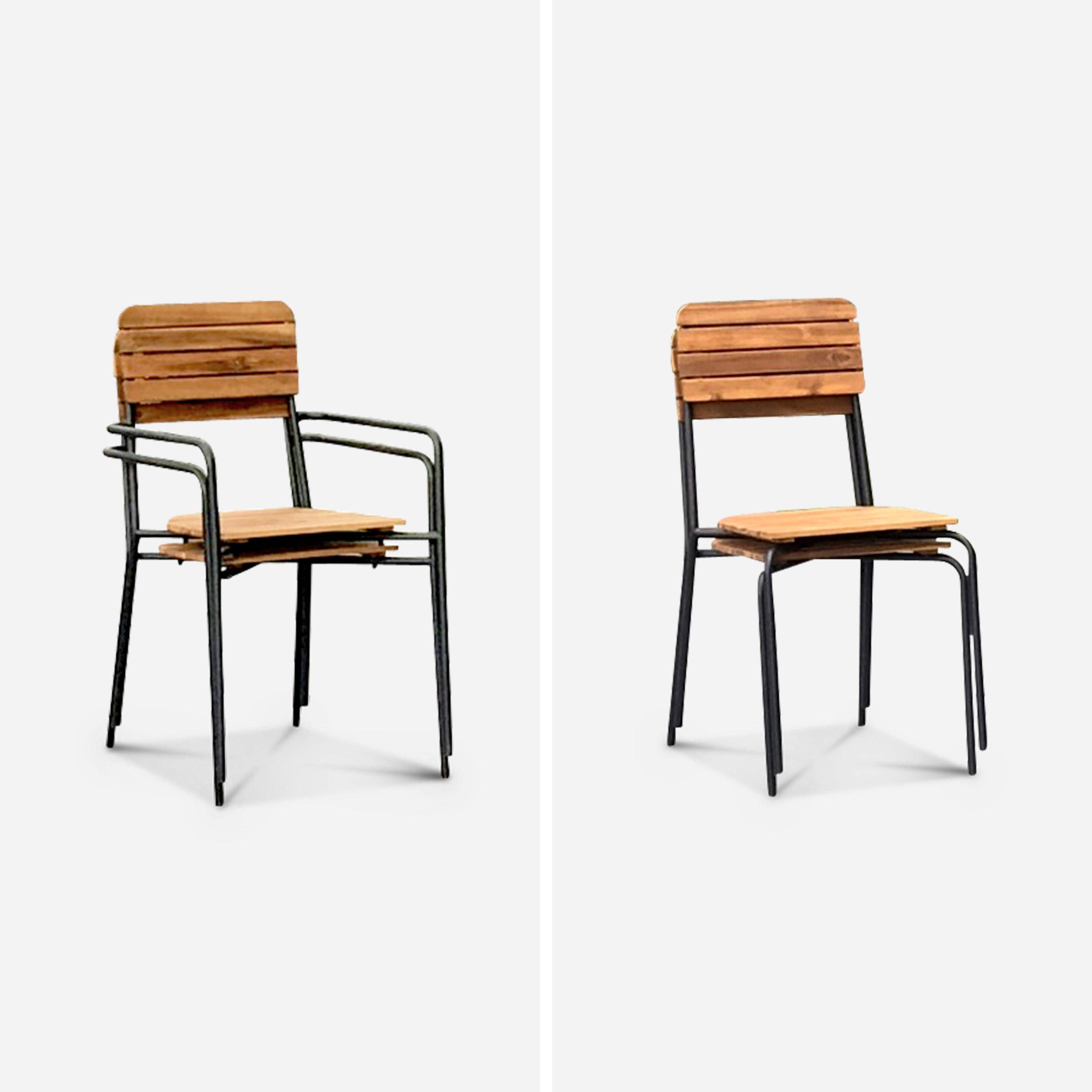 Gartenmöbel-Set aus Holz und Metall 180x90cm - Lima - Rechteckiger Tisch aus Akazie und Metall mit 4 Stühlen und 2 stapelbaren Sesseln Photo8