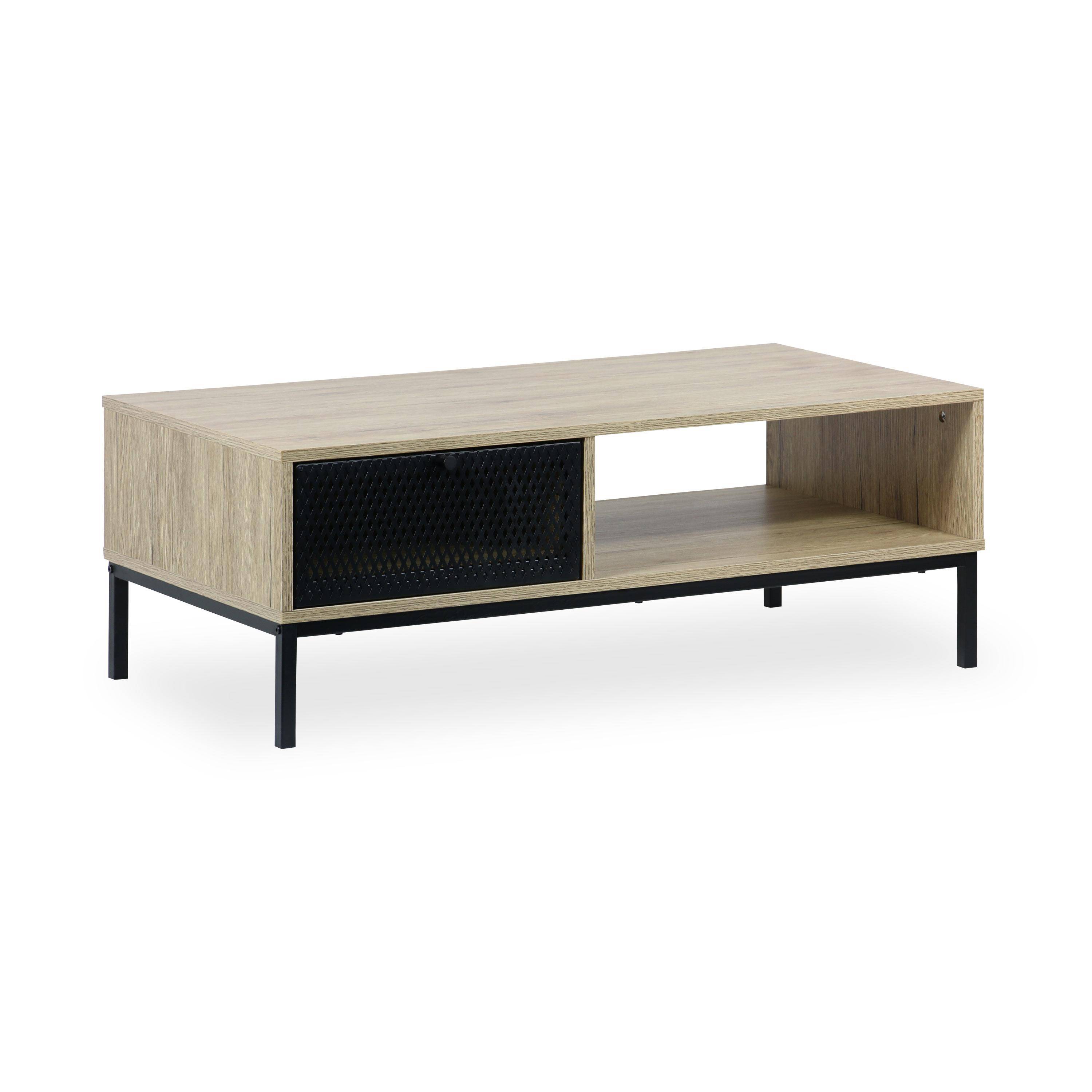 Table basse en décor bois et métal 100x50x36cm - Brooklyn - 1 tiroir et 1 espace de rangement  Photo3