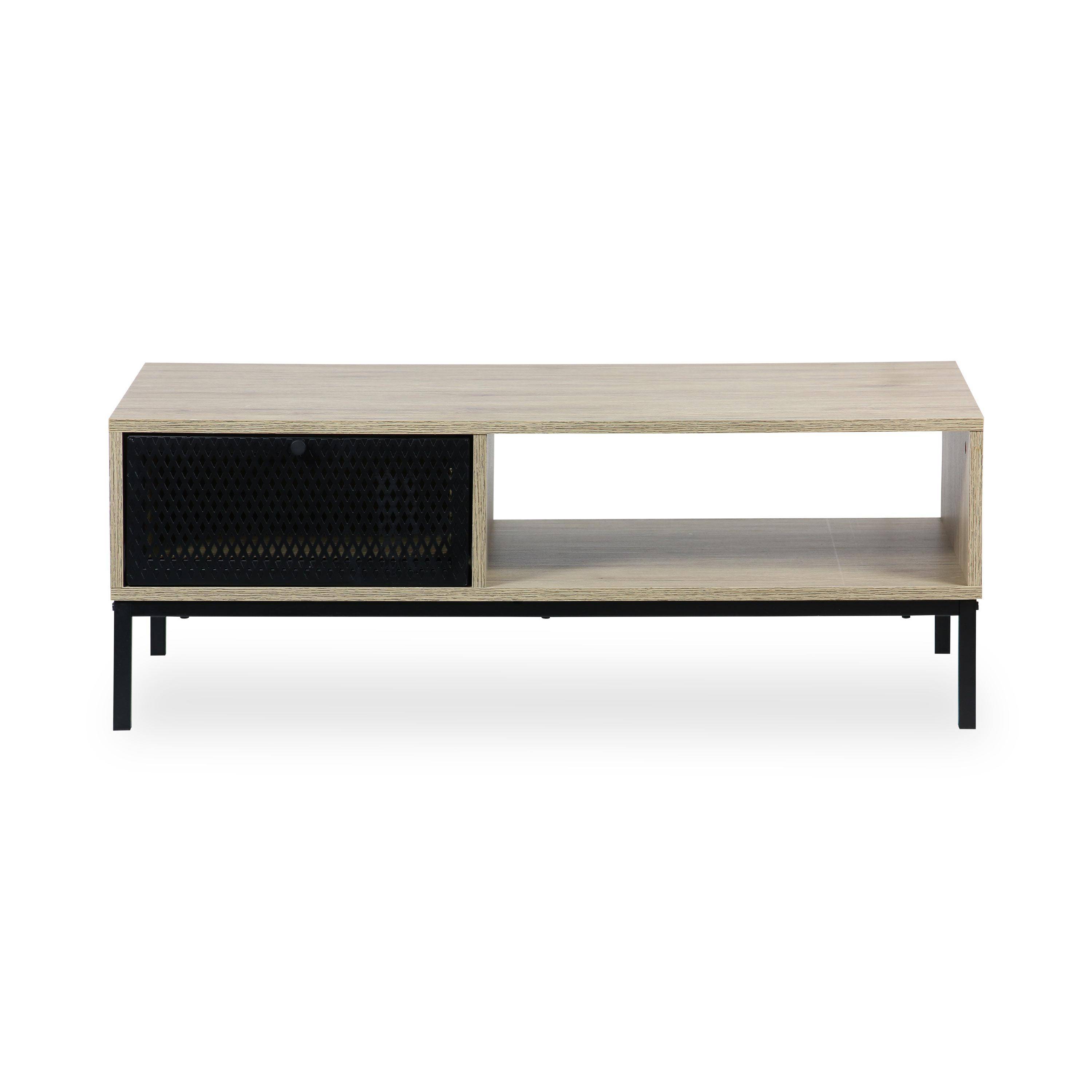 Table basse en décor bois et métal 100x50x36cm - Brooklyn - 1 tiroir et 1 espace de rangement  Photo4