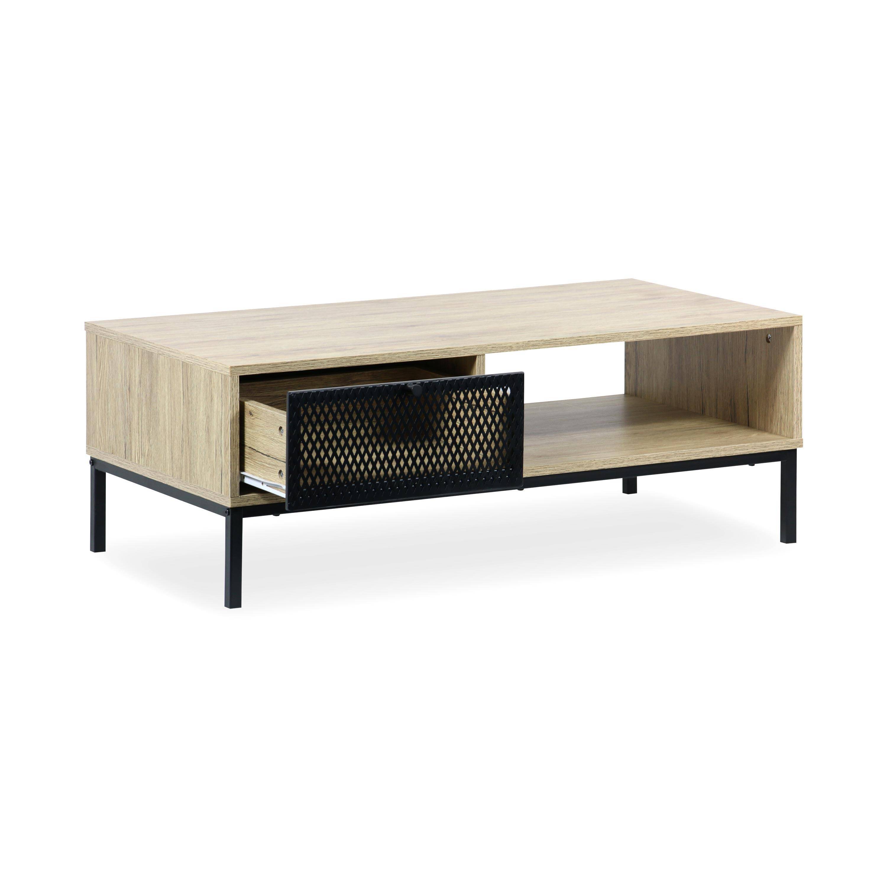 Table basse en décor bois et métal 100x50x36cm - Brooklyn - 1 tiroir et 1 espace de rangement  Photo5