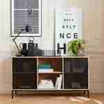 Aparador / mueble TV, decoración en madera y metal 140x40x75cm - Brooklyn - 2 puertas y 6 compartimentos Photo1