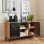 TV-meubel/Dressoir houtlook en metaal 140x40x75cm, 2 deuren en 6 compartimenten Photo2