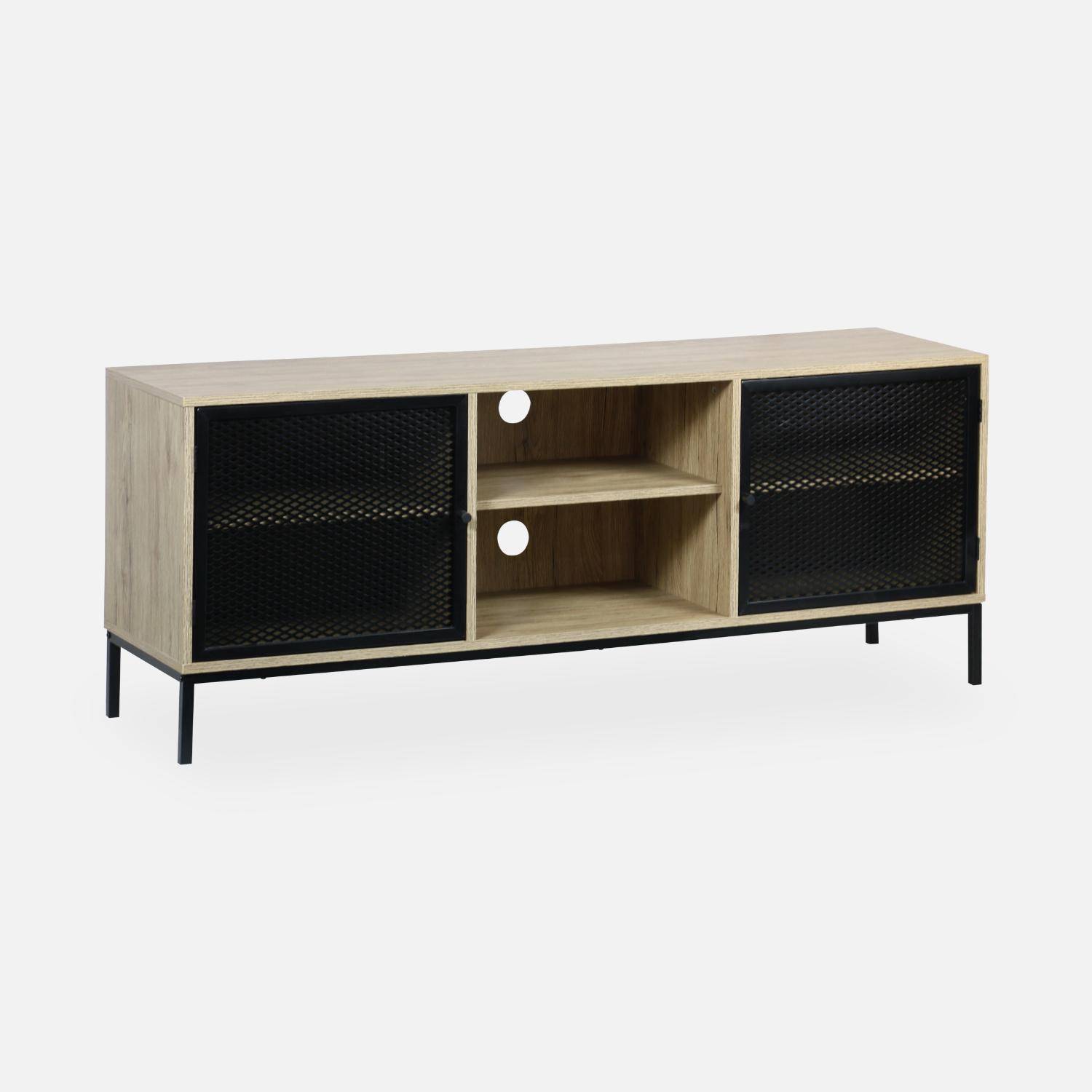 TV-meubel houtlook en metaal 150x40x60cm, 2 deuren en 6 compartimenten Photo3