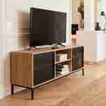 TV-meubel houtlook en metaal 150x40x60cm, 2 deuren en 6 compartimenten Photo2