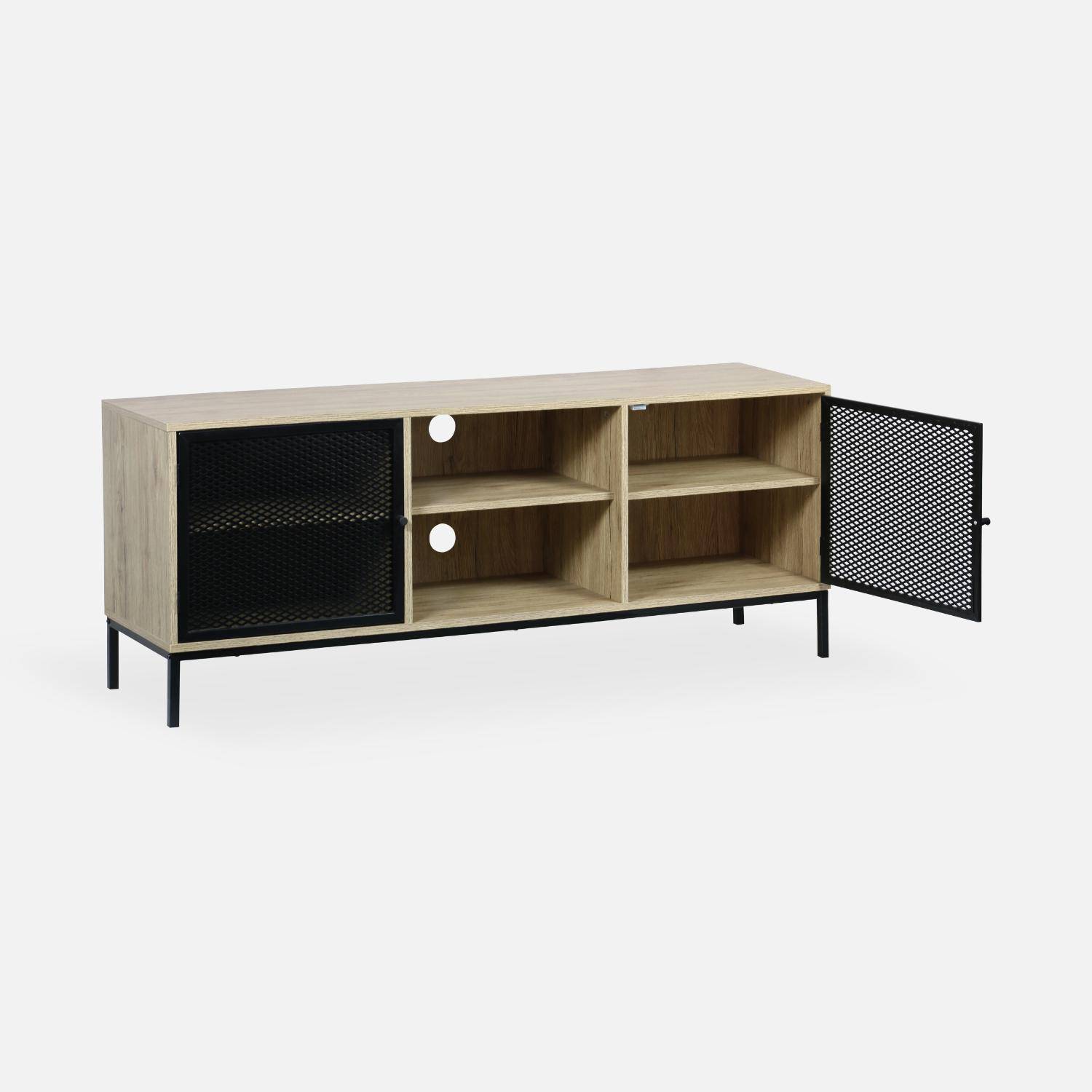 TV-meubel houtlook en metaal 150x40x60cm, 2 deuren en 6 compartimenten Photo5