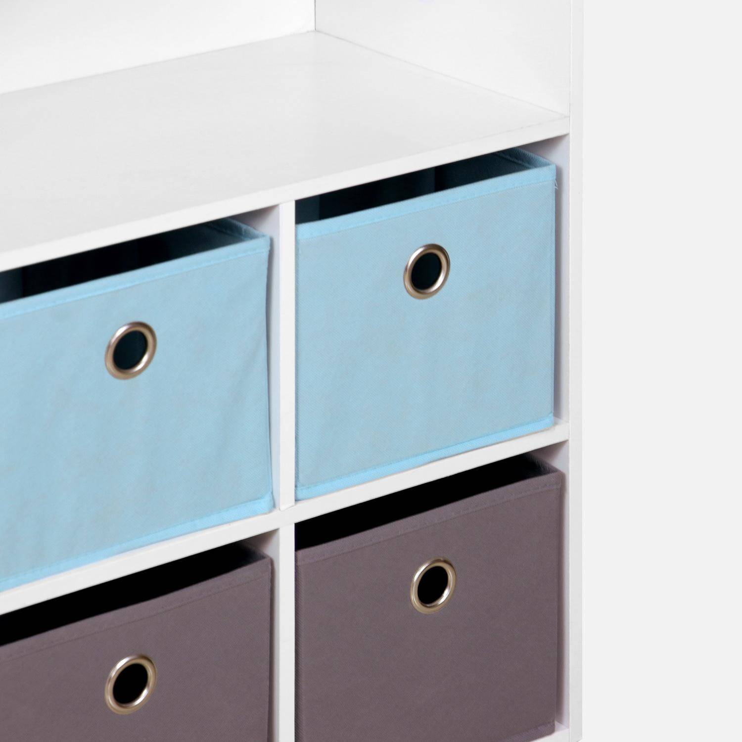 Mueble con almacenaje para niño, blanco - Camilo - con 7 compartimentos y 6 cestas grises y azules Photo5