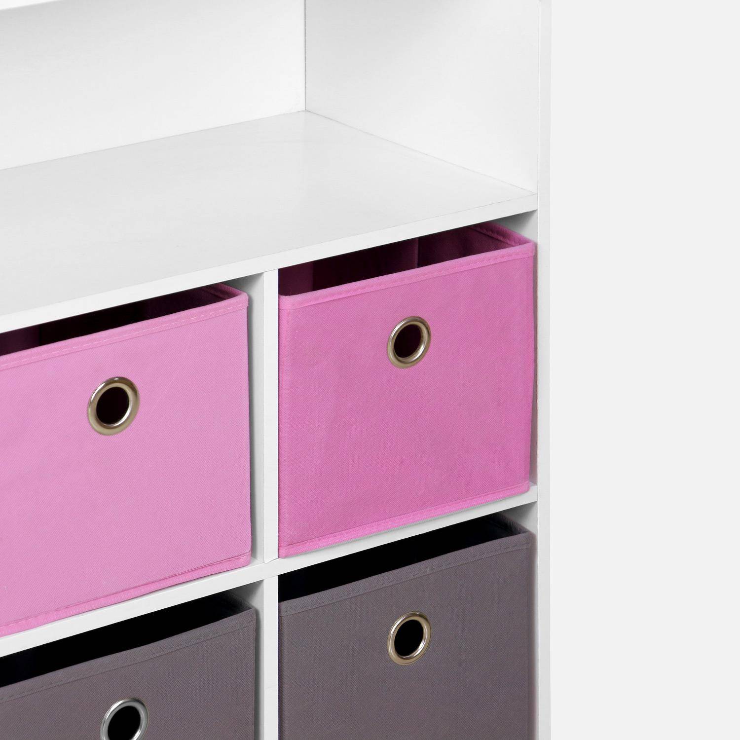 Mueble con almacenaje para niño, blanco - Camila - con 7 compartimentos y 6 cestas grises y rosas Photo5