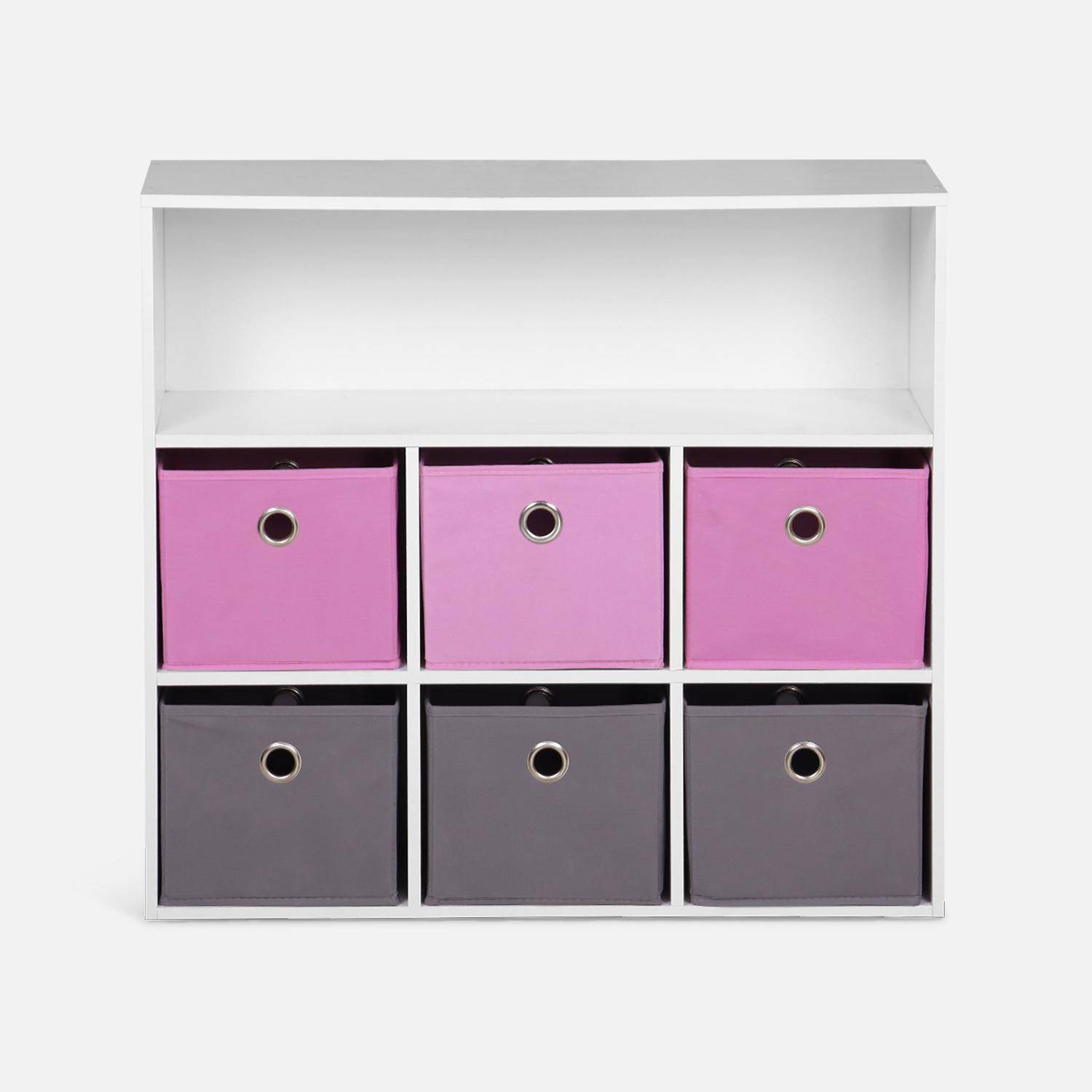 Mueble con almacenaje para niño, blanco - Camila - con 7 compartimentos y 6 cestas grises y rosas Photo4