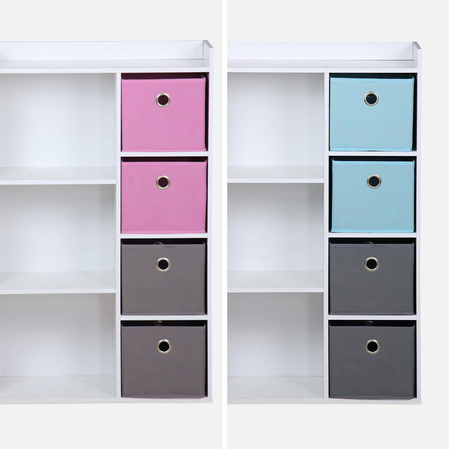 Mueble de almacenaje para niño, blanco - Camilo - con 7 compartimentos y 4 cestas grises y azules Photo6