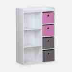 Mueble de almacenaje para niño, blanco - Camilo - con 7 compartimentos y 4 cestas grises y rosas Photo3