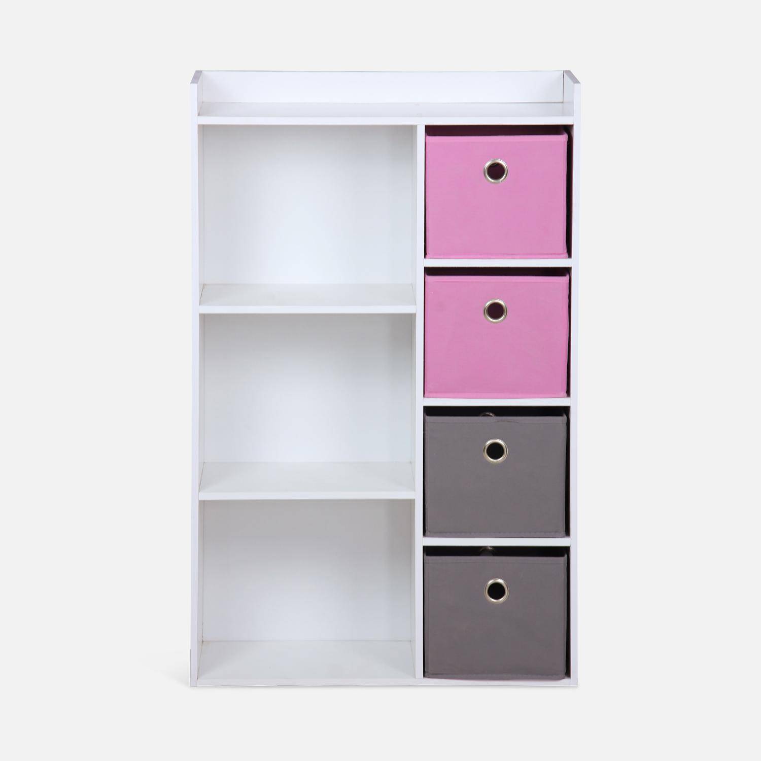 Opbergkast voor kinderen, wit, met 7 compartimenten en 4 grijze en roze manden Photo4