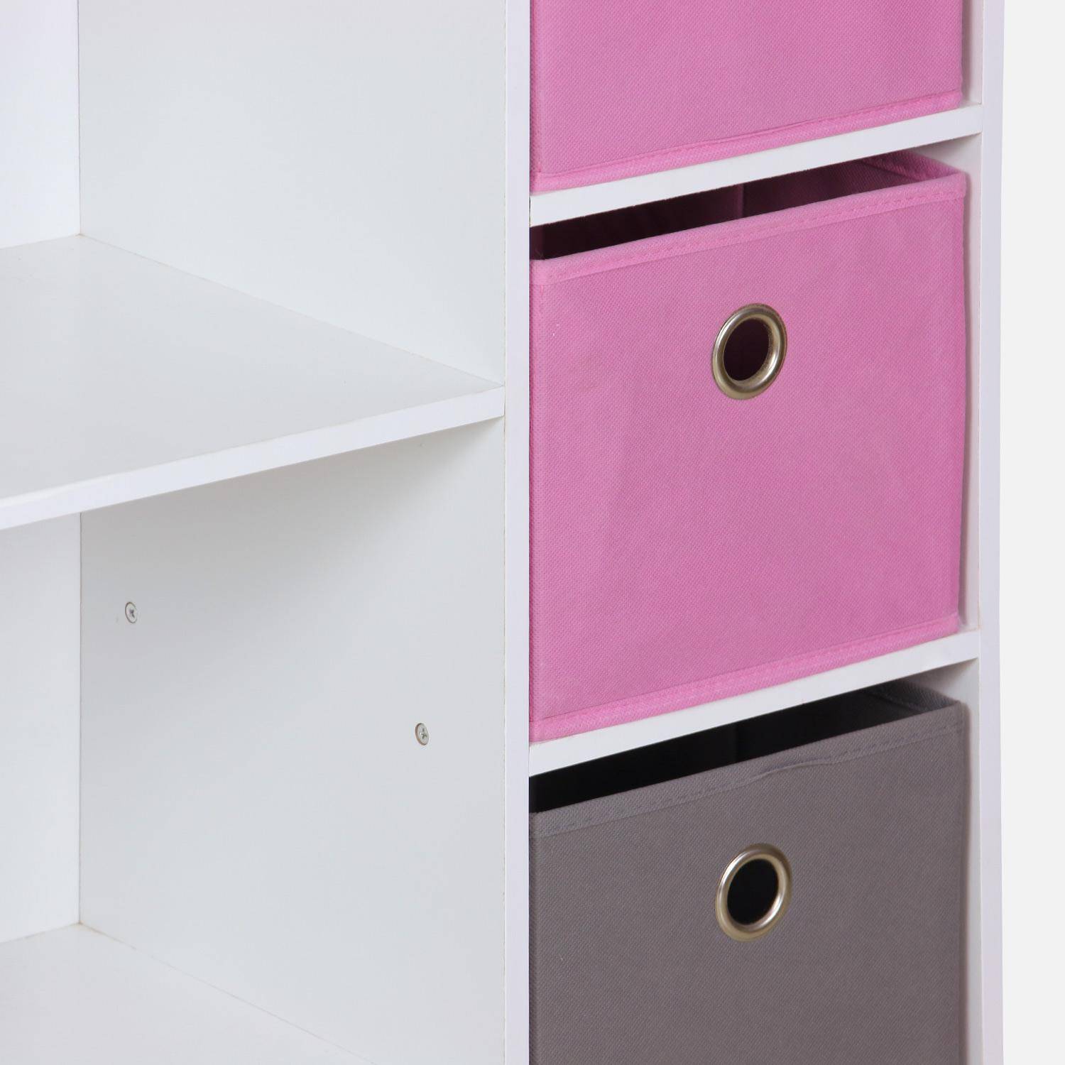 Mueble de almacenaje para niño, blanco - Camilo - con 7 compartimentos y 4 cestas grises y rosas Photo5