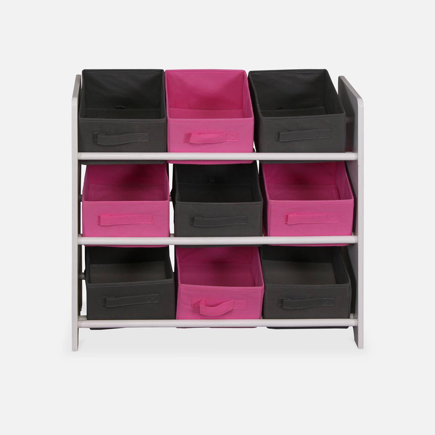 Opbergkast voor kinderen, wit, met 3 niveaus en 9 grijze en roze manden  Photo4