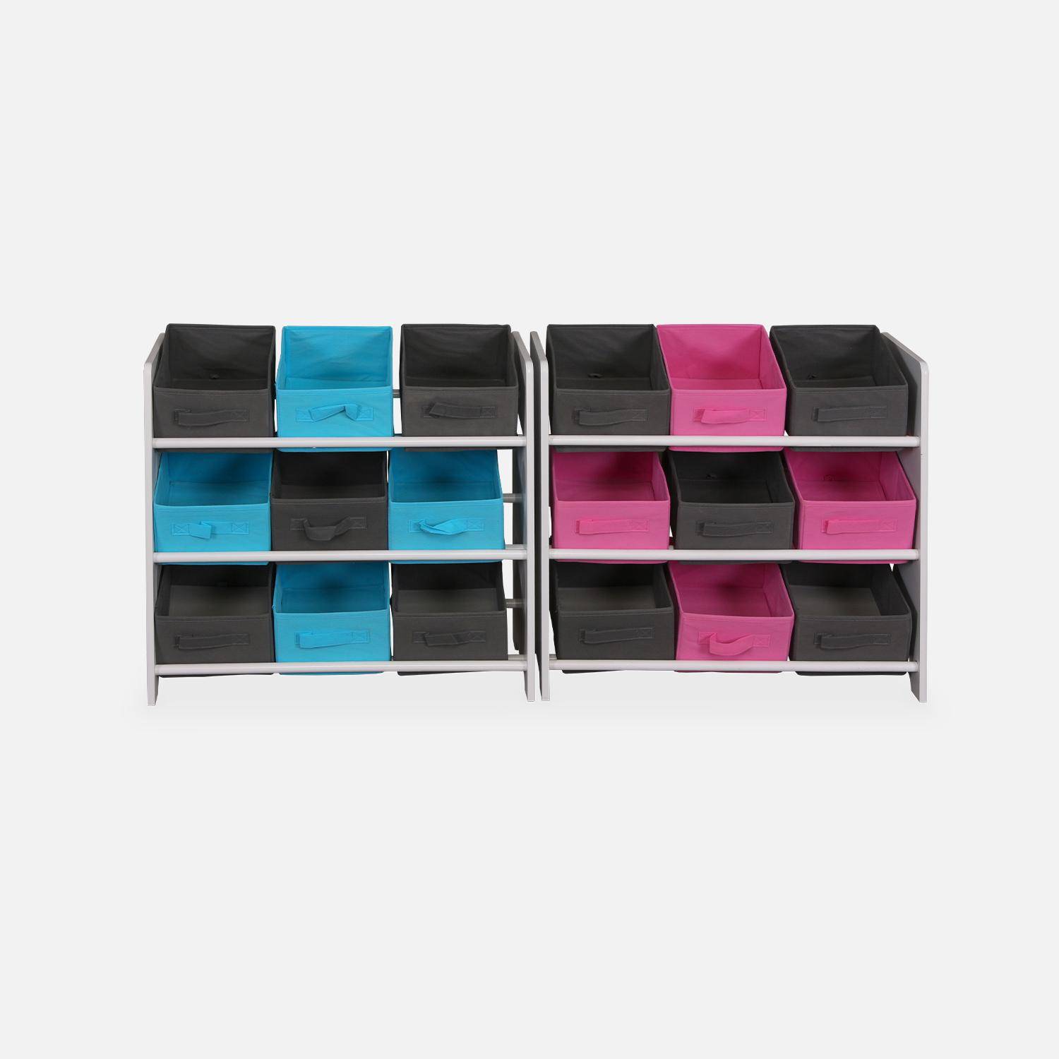 Opbergkast voor kinderen, wit, met 3 niveaus en 9 grijze en roze manden  Photo7