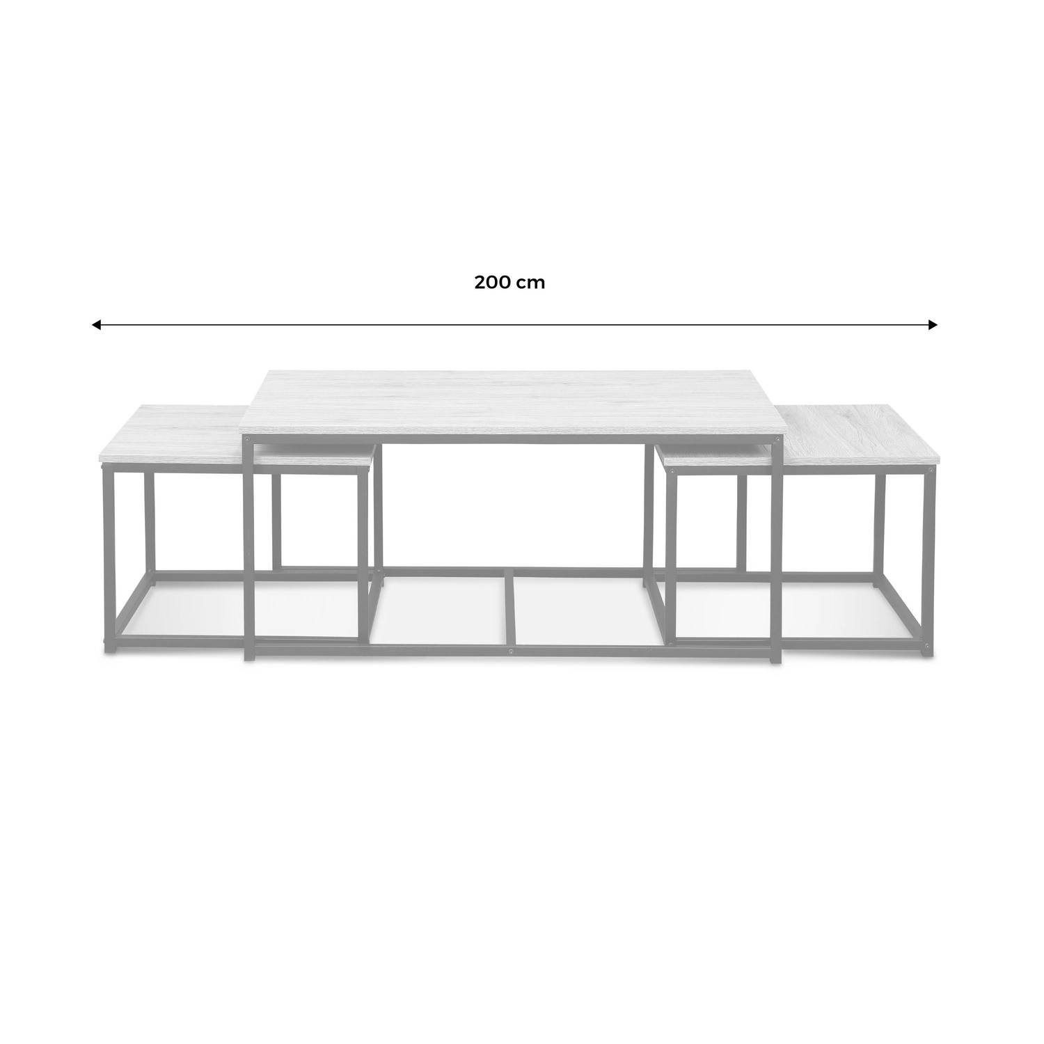 Set van 3 salontafels van zwart metaal en houtlook, inschuifbaar, 1x100x60x45cm / 2x50x50x38cm Photo9