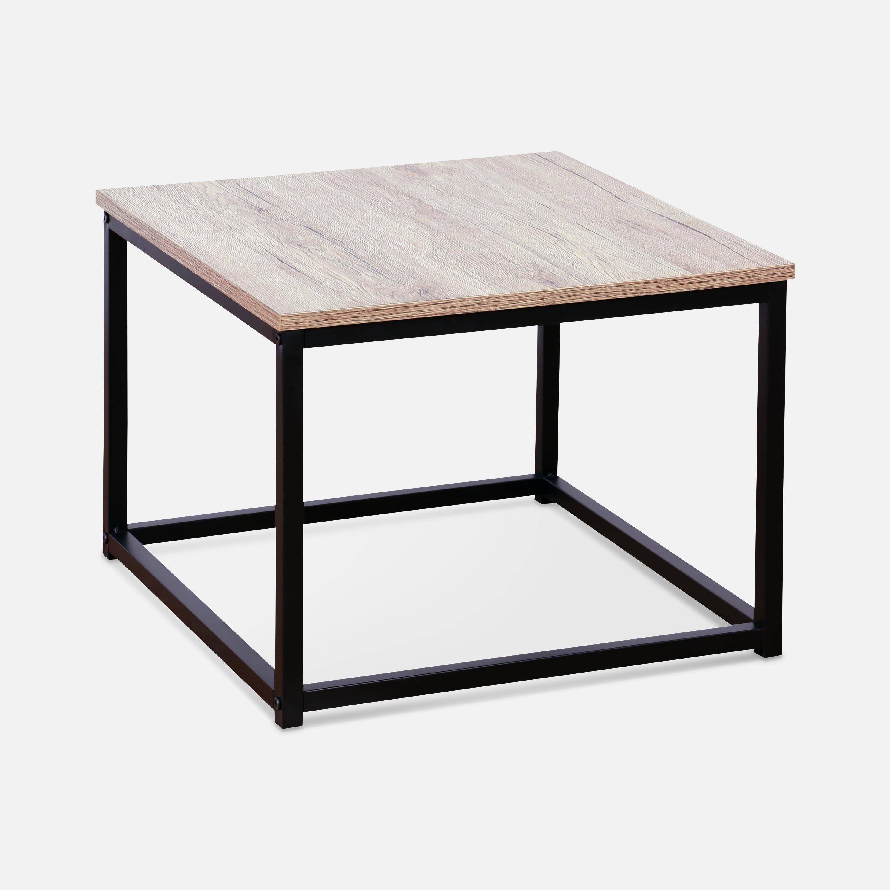 Lot de 3 tables gigognes métal noir et décor bois - Loft - encastrables, 1x100x60x45cm / 2x50x50x38cm Photo7