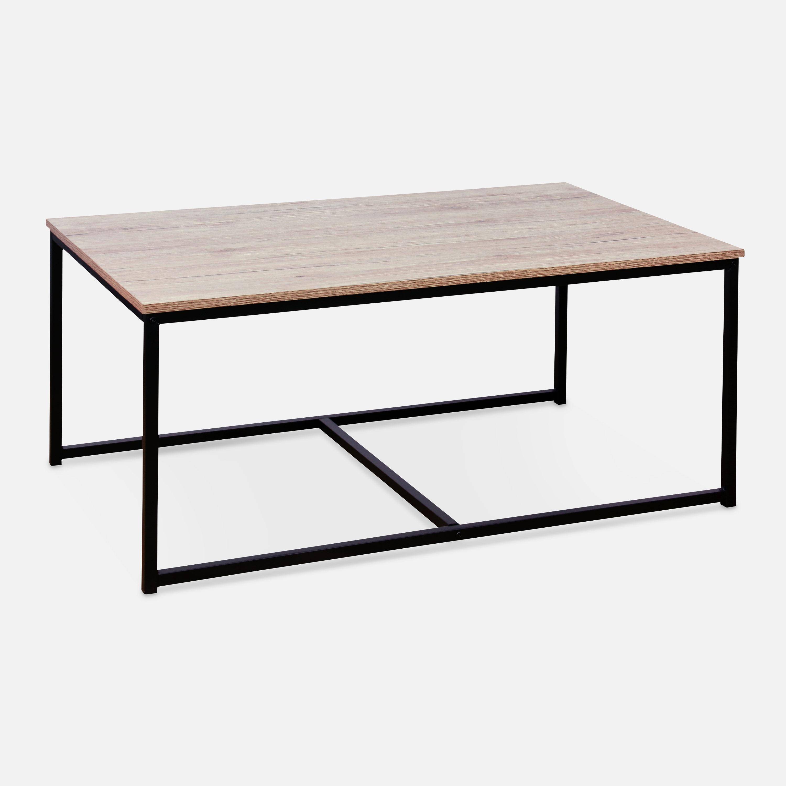 Lot de 3 tables gigognes métal noir et décor bois - Loft - encastrables, 1x100x60x45cm / 2x50x50x38cm Photo6