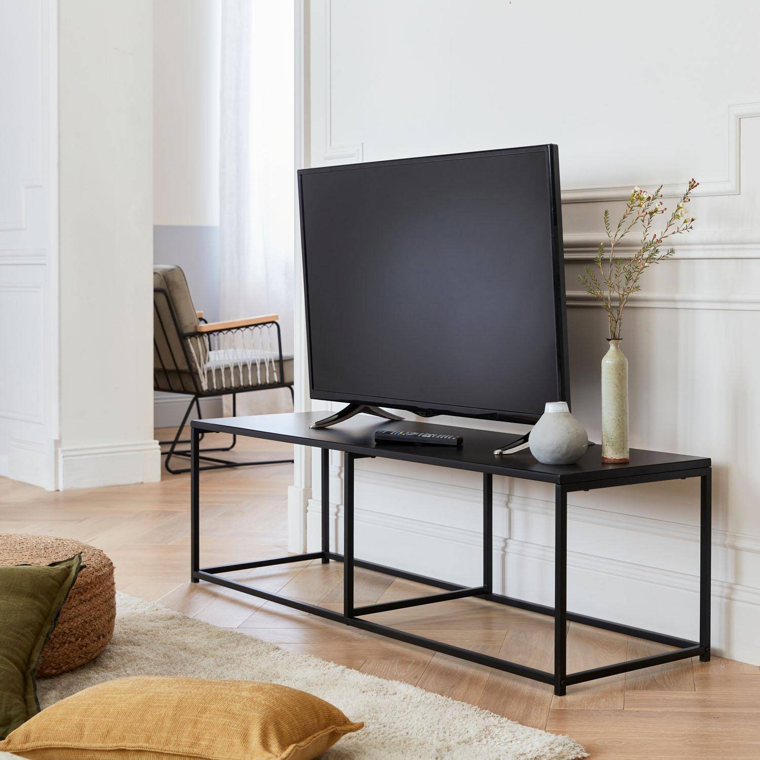 Mueble TV en metal negro 140x40x40cm - Industrial - barra de refuerzo Photo1