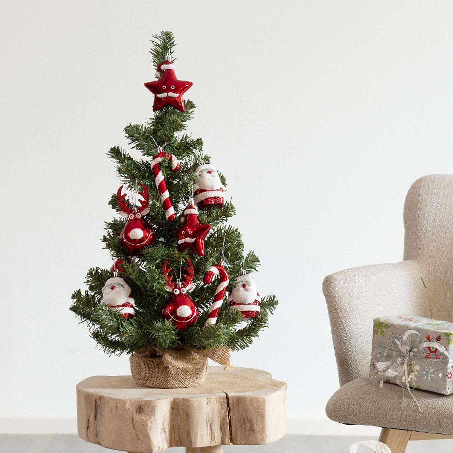 Arbre de Noël artificiel de 60cm – TOFINO – à décorer, figurines fournies, intérieur, rouge Photo1