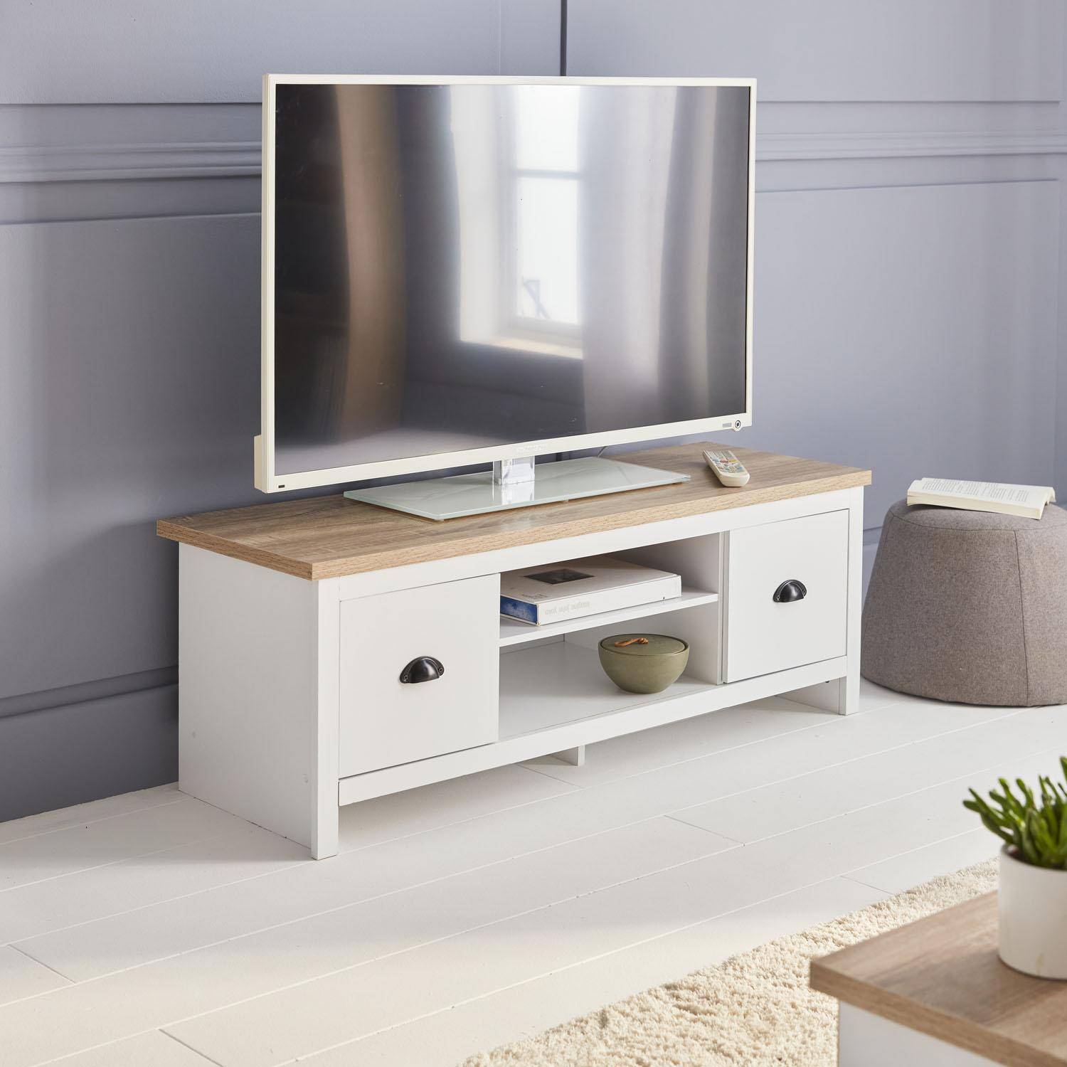 TV meubel wit, 120x39.5x42.5cm met 2 opbergvakken en 2 lades Photo2