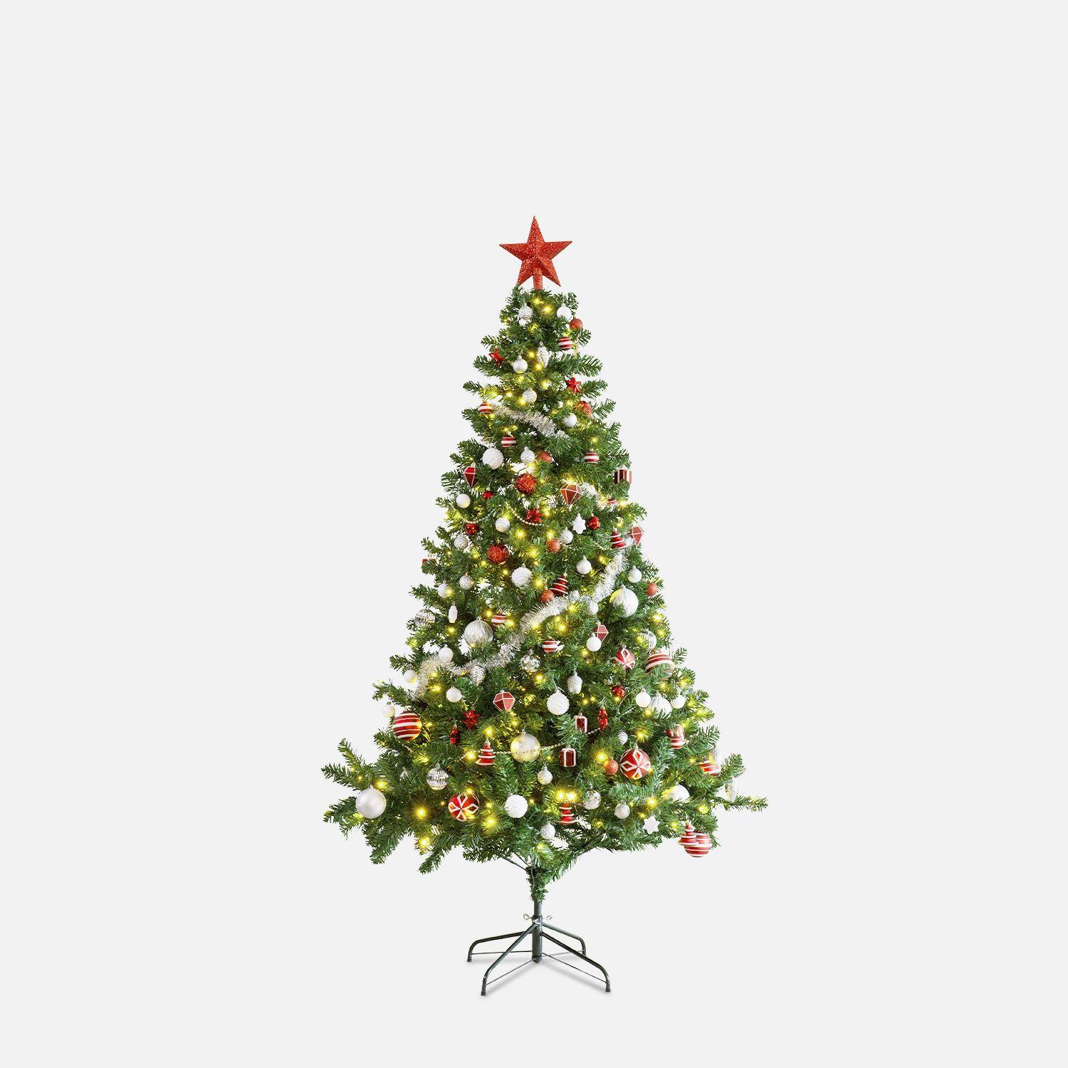 Sapin de Noël artificiel avec kit de décoration - Ottawa 180cm - vert avec décorations rouge, argent et blanc Photo4