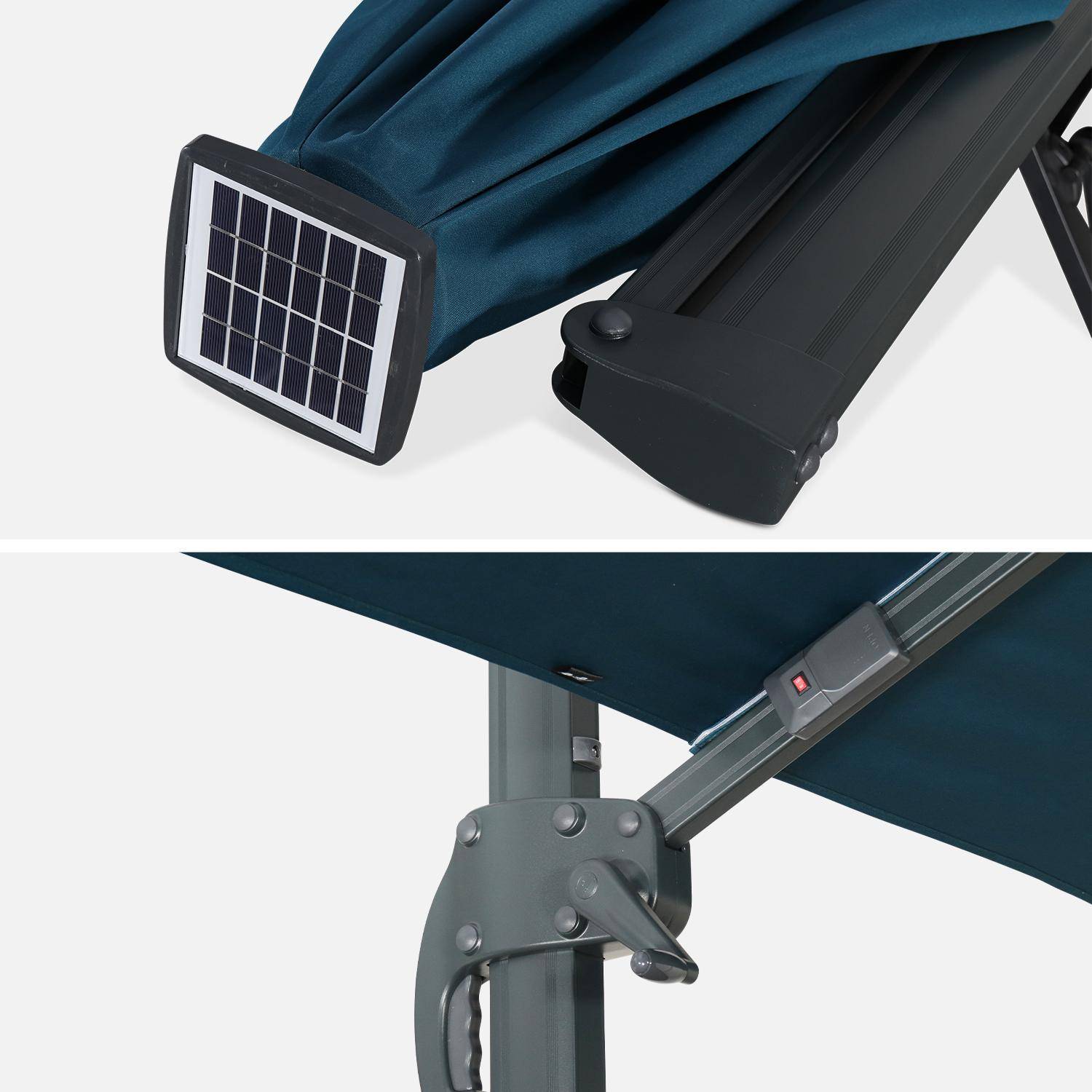 Sombrilla solar LED rectangular 3 x 4 m - Azul Luce - Sombrilla excéntrico inclinable, plegable y giratorio 360°, cargador solar Photo6