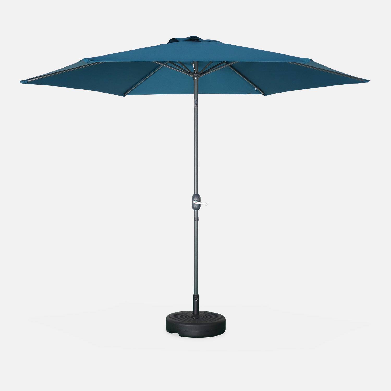 Parasol droit rond Ø300cm - Touquet Bleu canard - mât central en aluminium orientable et manivelle d'ouverture Photo1