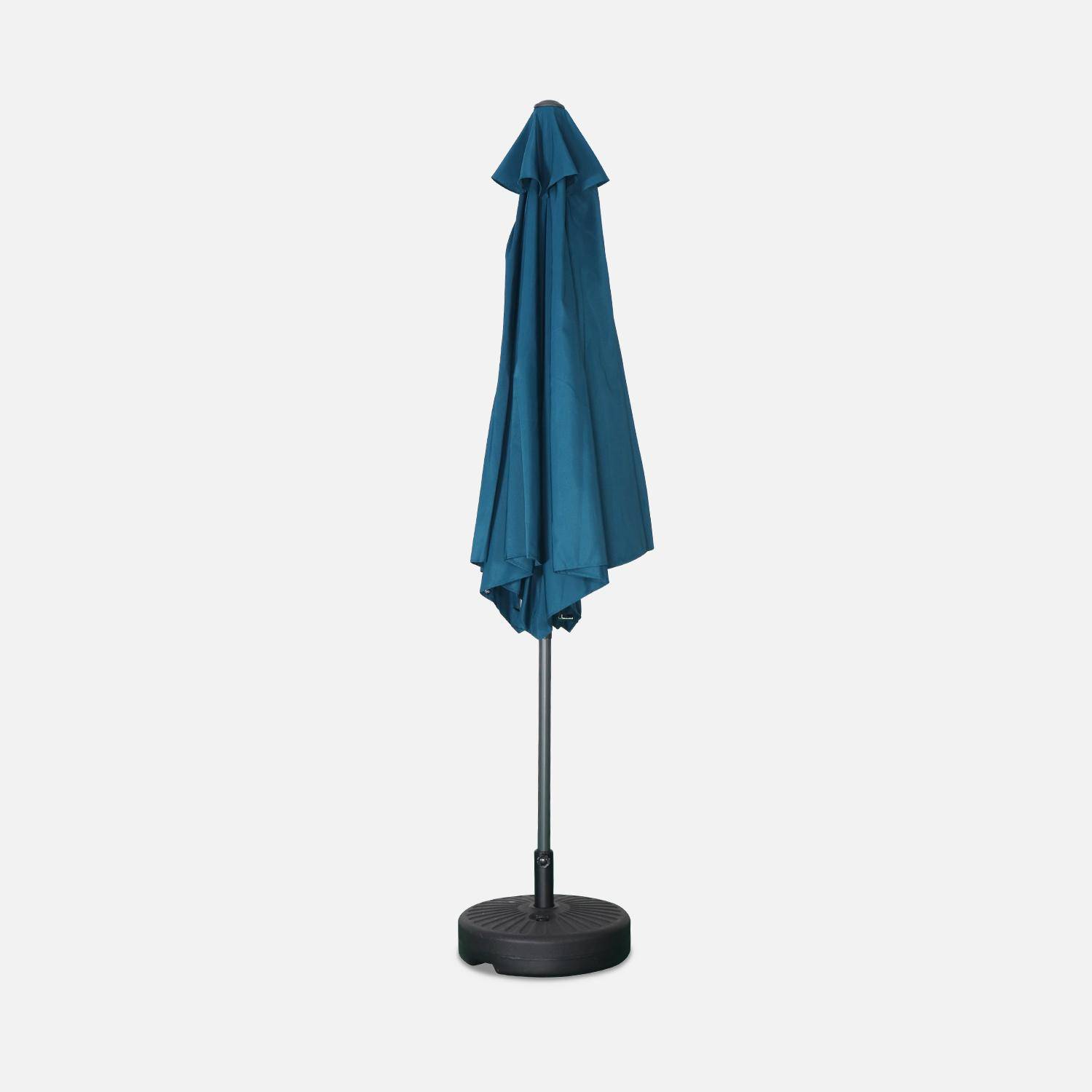 Parasol droit rond Ø300cm - Touquet Bleu canard - mât central en aluminium orientable et manivelle d'ouverture Photo3