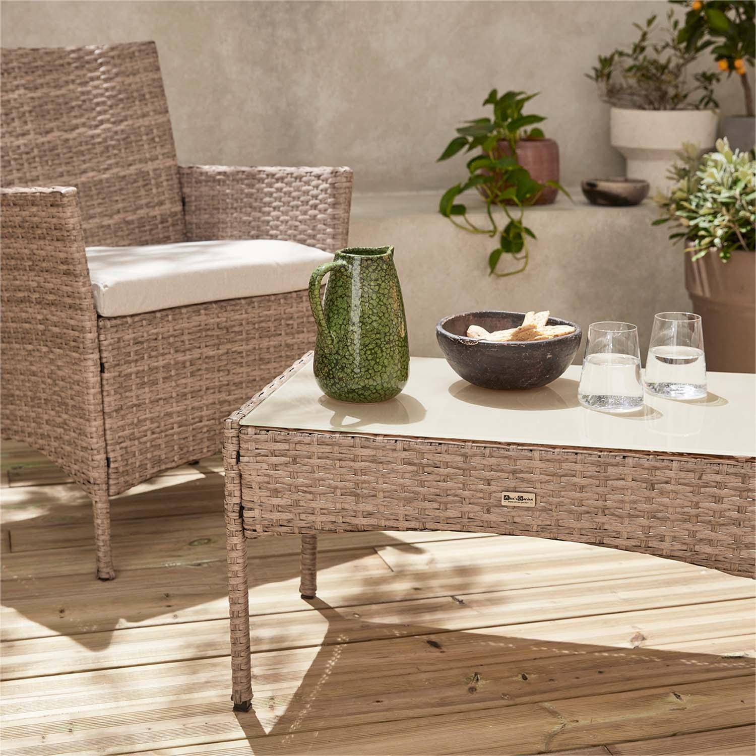 Tuinset Moltès - 4 plaatsen - wicker - 2 fauteuils, 1 sofa en een salontafel, naturel/beige Photo2