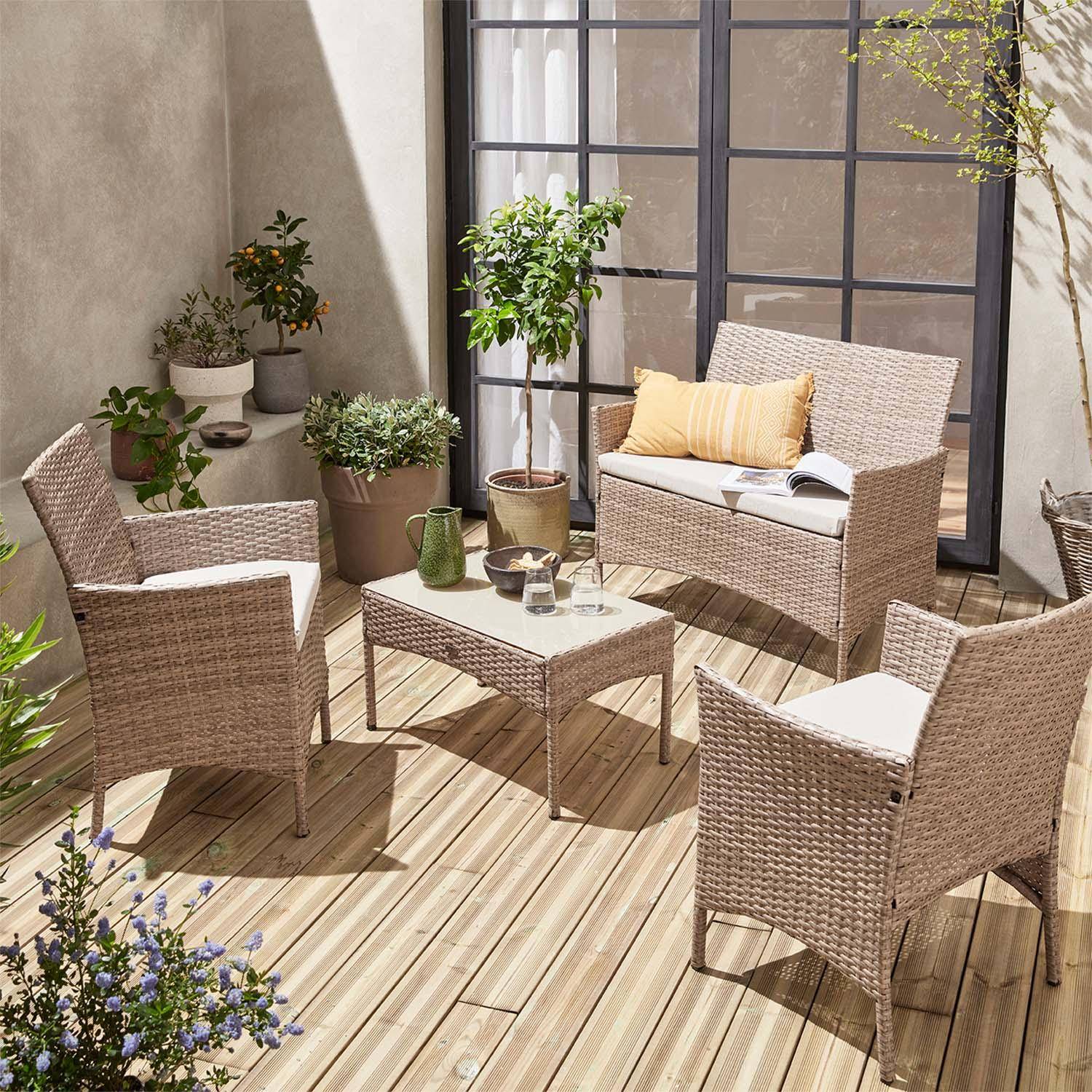 Mobiliário de jardim em resina tecida - 4 lugares - 1 sofá, 2 poltronas, uma mesa de café Photo1