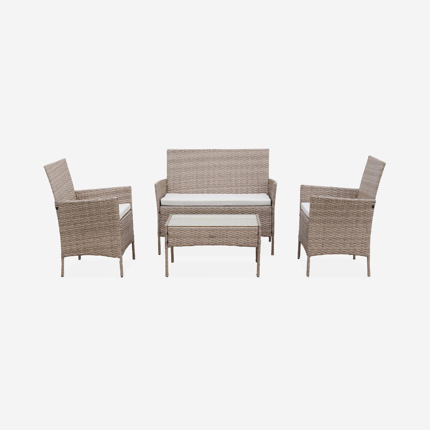 Tuinset Moltès - 4 plaatsen - wicker - 2 fauteuils, 1 sofa en een salontafel, naturel/beige Photo4
