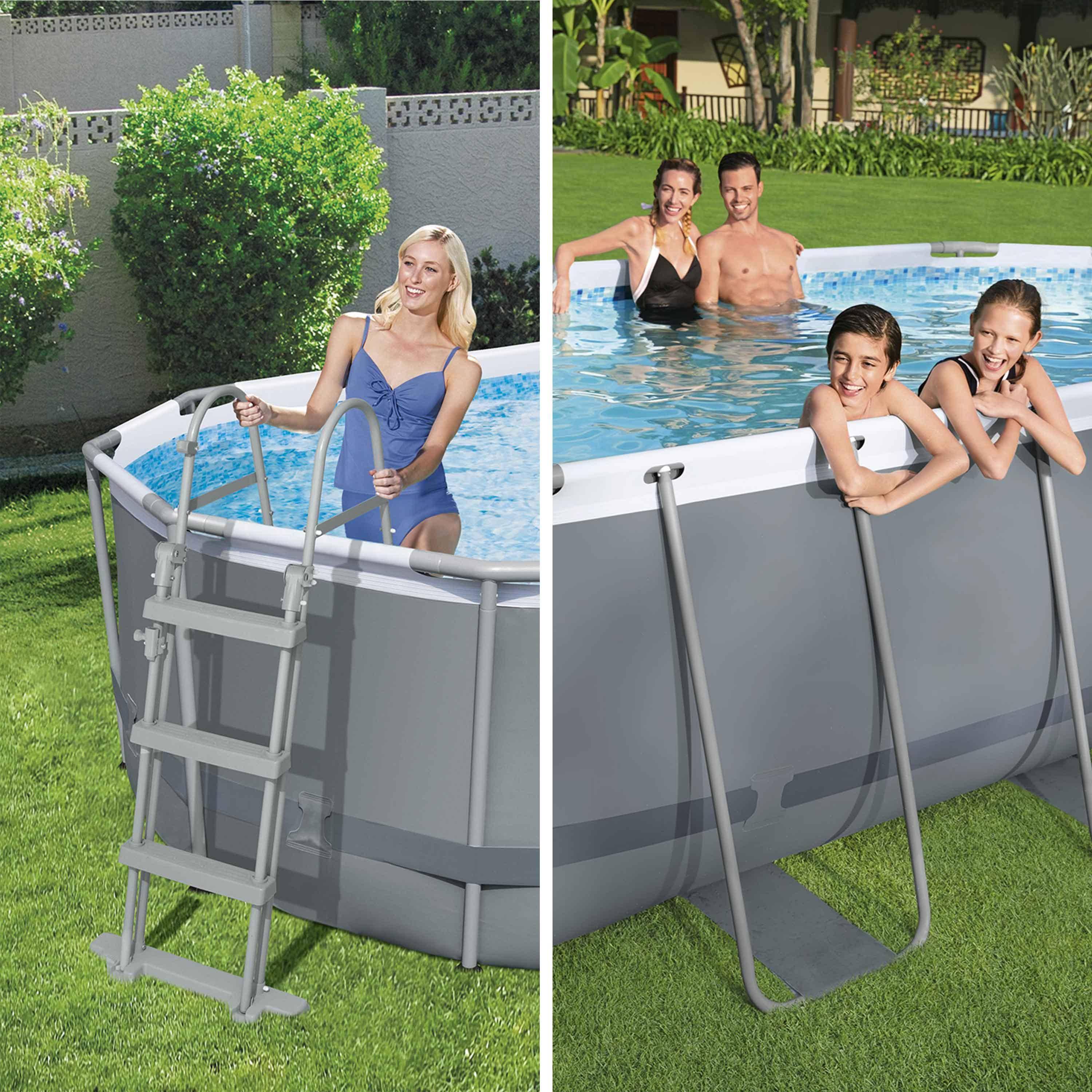 Kit piscine complet BESTWAY – Spinelle grise – piscine ovale tubulaire 4x2 m, pompe de filtration, échelle et kit de réparation inclus  Photo4