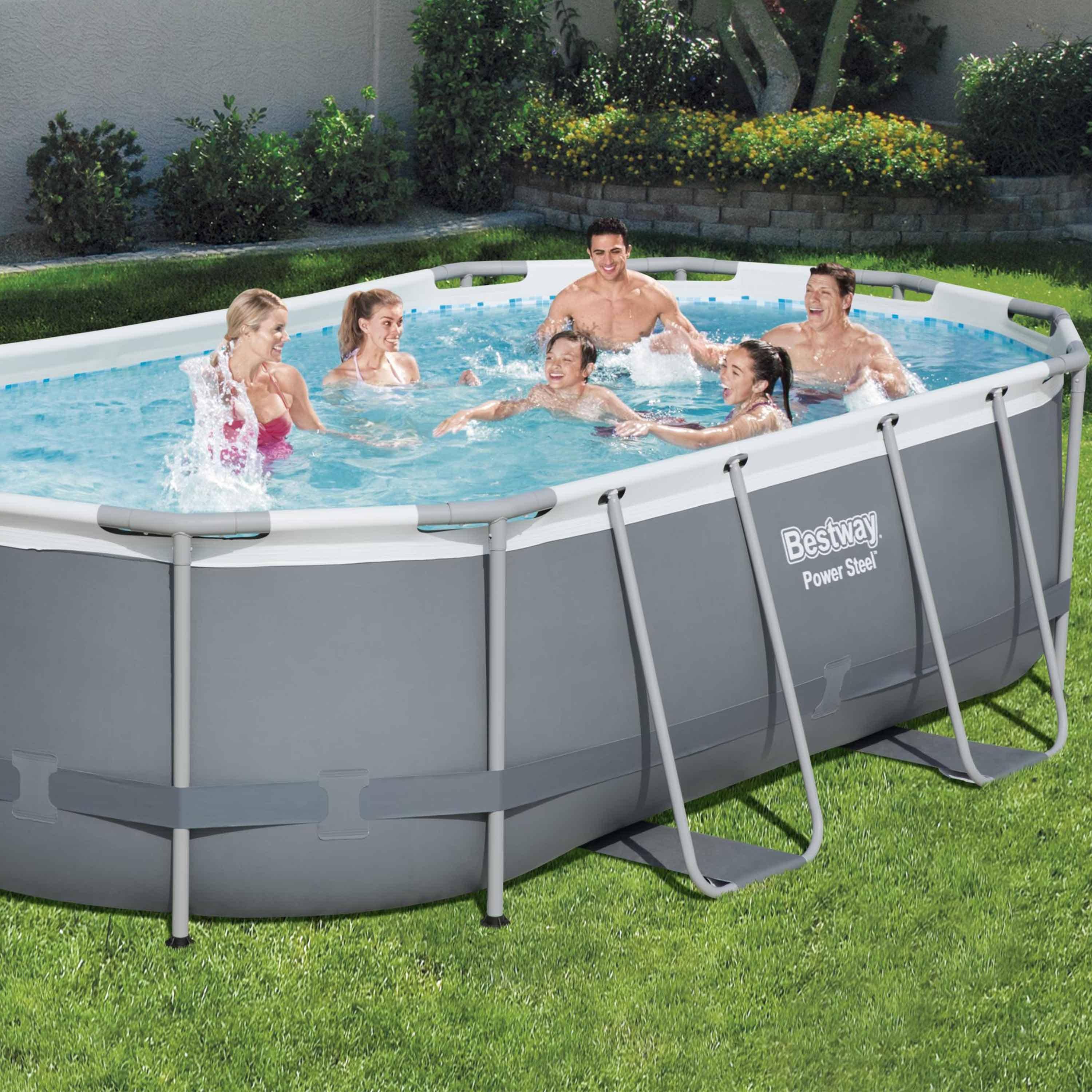 Kit piscine complet BESTWAY – Spinelle grise – piscine ovale tubulaire 4x2 m, pompe de filtration, échelle et kit de réparation inclus  Photo3