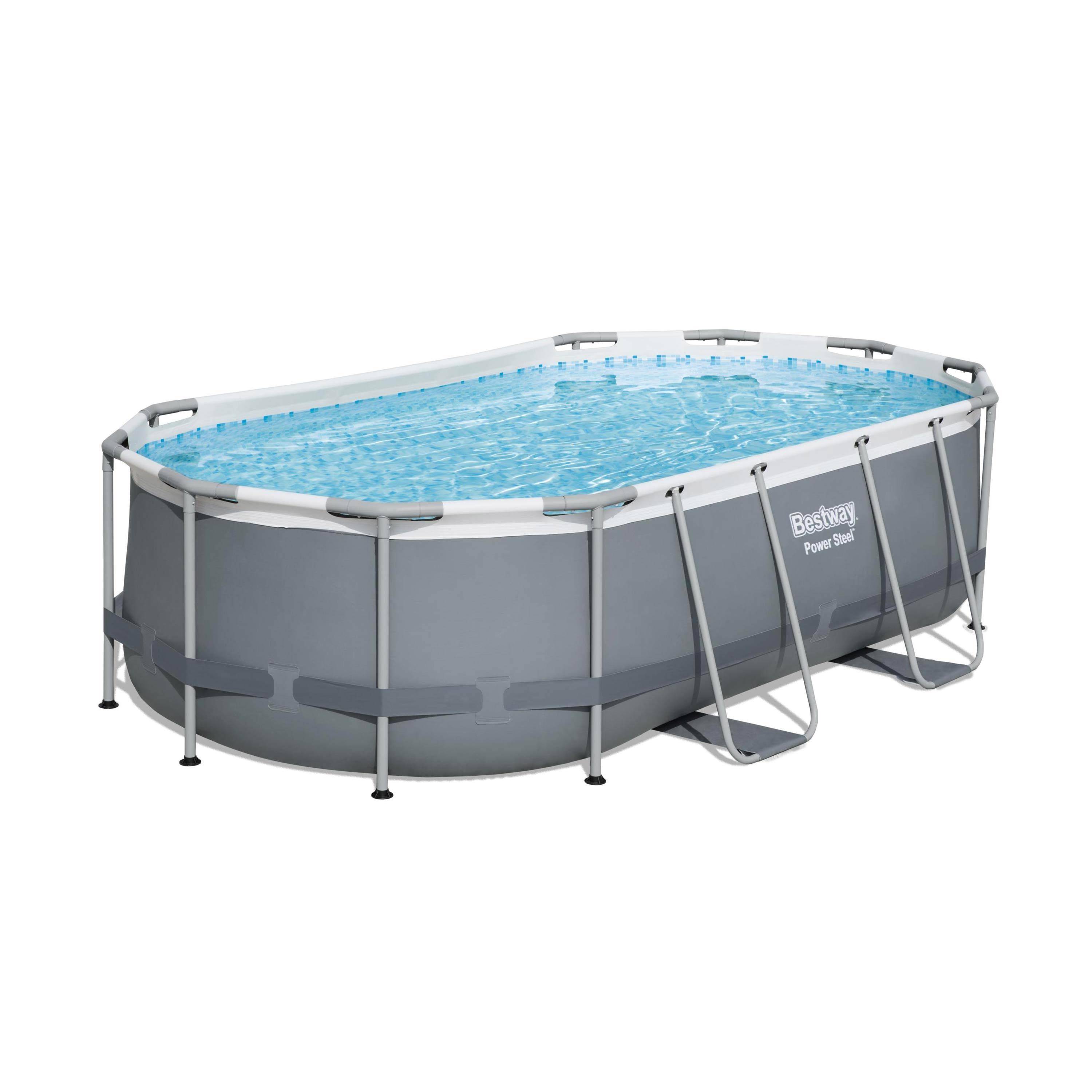 Compleet BESTWAY zwembad – Spinelle grijs – Ovaal frame zwembad 4x2 m, inclusief filterpomp, 3-trapsladder en vlotter Photo2