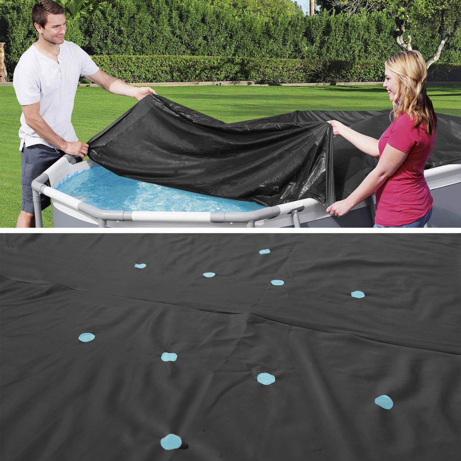 Bâche de protection noire 3x2m pour piscine ovale hors sol 300 x 200 cm, housse, couverture Photo1