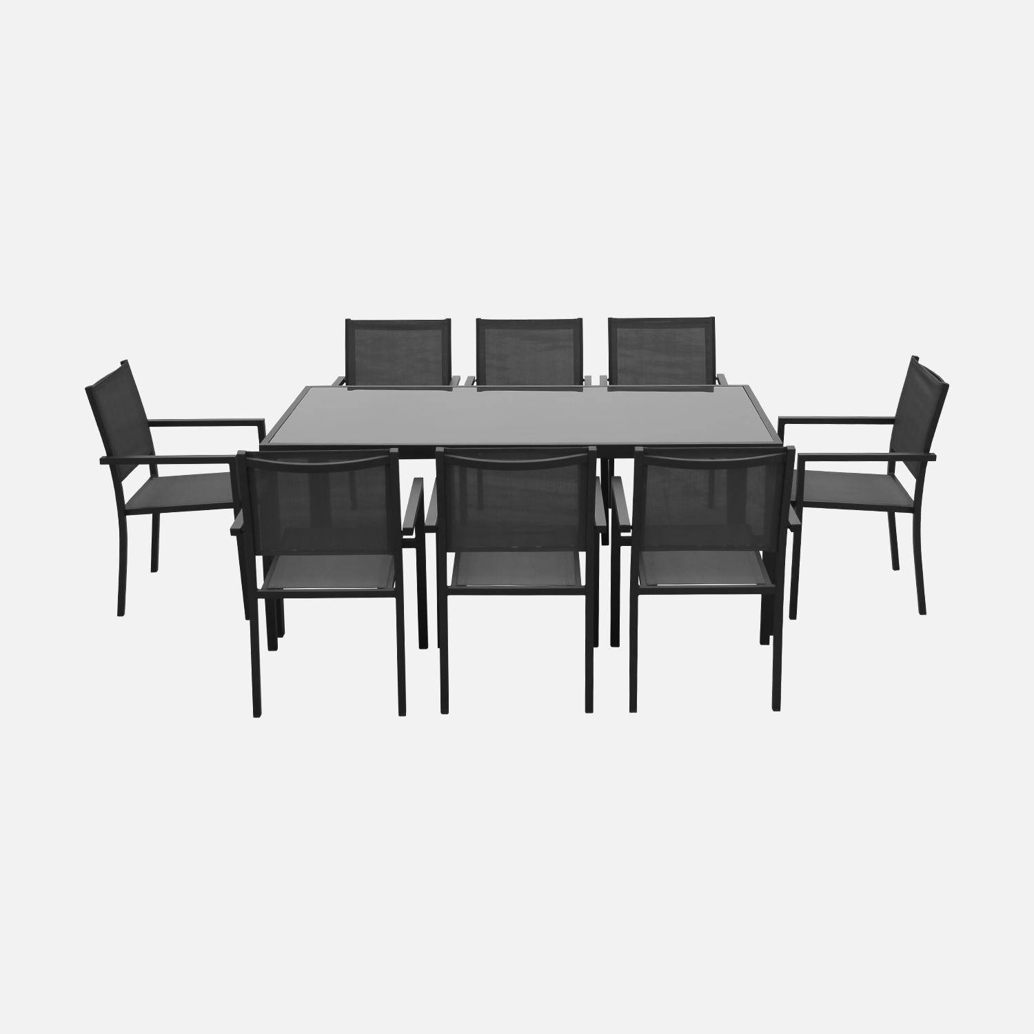 Salon de jardin en aluminium et textilène - Capua 180cm - Anthracite, gris - 8 places - 1 grande table rectangulaire, 8 fauteuils empilables Photo3