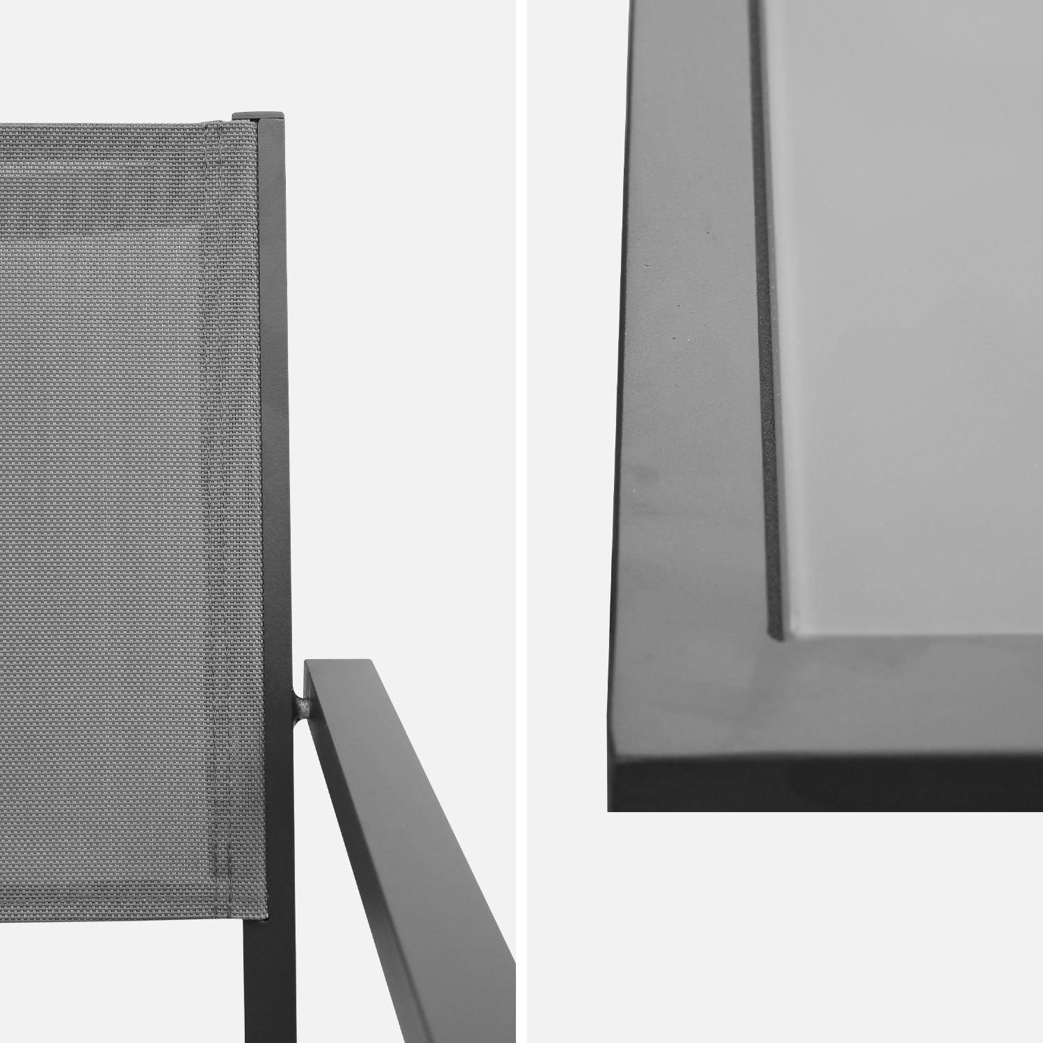 Gartengarnitur aus Aluminium und Textilene - Capua 180 cm - Anthrazit, grau - 8 Plätze - 1 großer rechteckiger Tisch, 8 stapelbare Sessel Photo7
