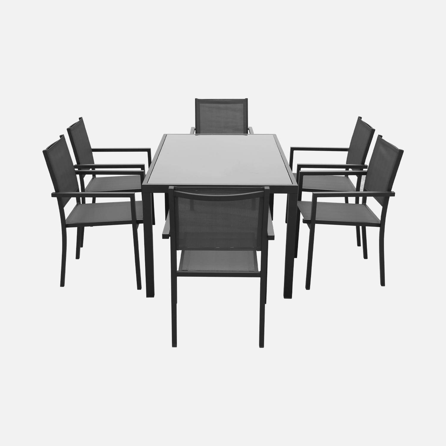 Mesa de jardim, conjunto de mesa e cadeiras em alumínio e textileno - Antracite/Cinzento - 8 lugares - CAPUA 180 Photo4
