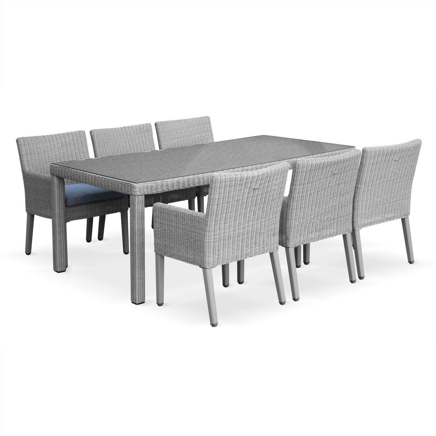 Salon de jardin Ceppo, 1 grande table et 6 fauteuils en résine ronde fine Photo2