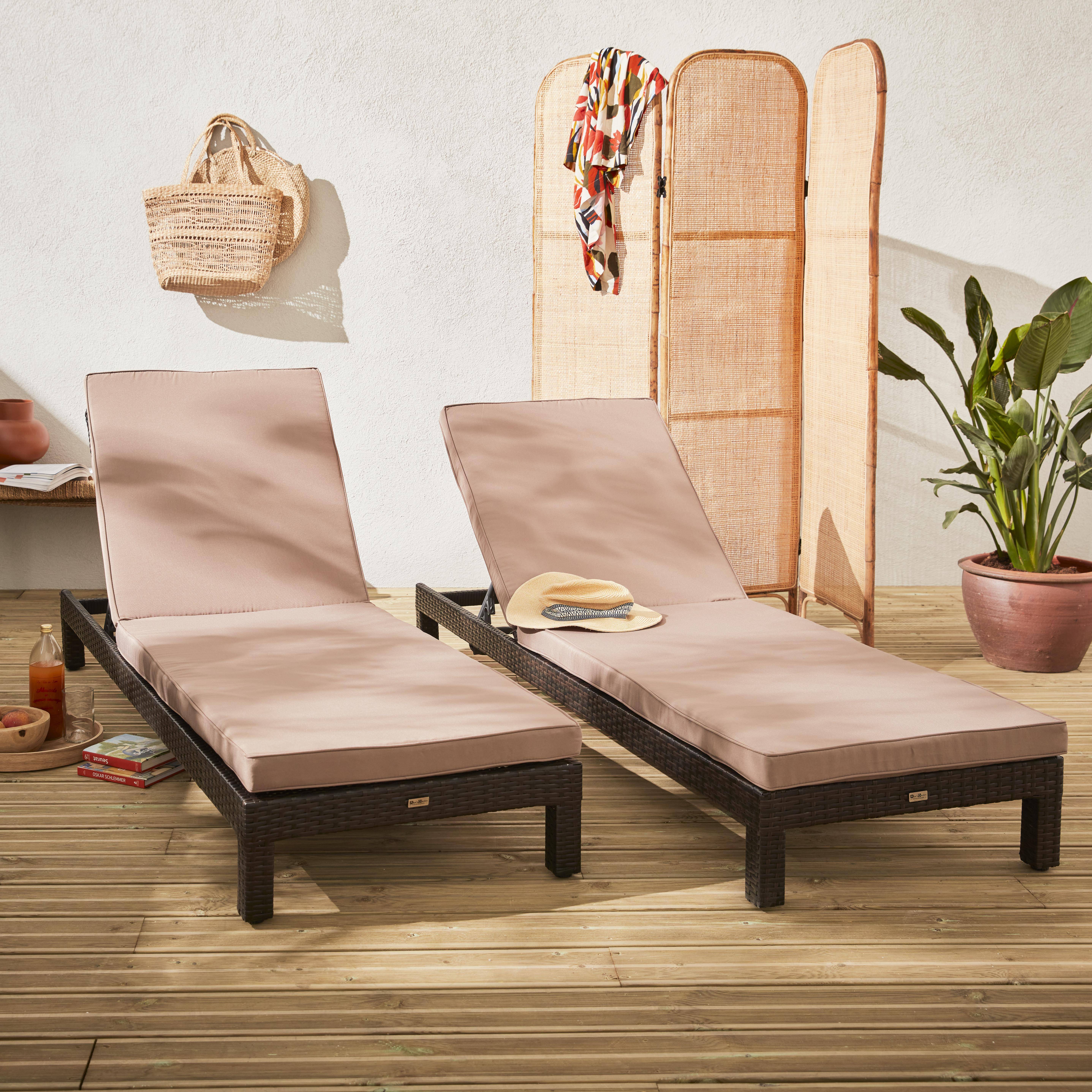 Set aus 2 Liegestühlen aus Rattan (Liegestuhl) - Pisa x2 - schokoladenfarben, braune Kissen Photo1