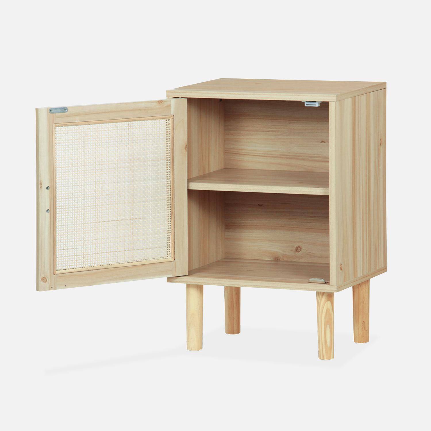 Nachtkastje met webbing en houtlook, 40x30x58cm, 2 compartimenten, 1 deur, rechte poten Photo5