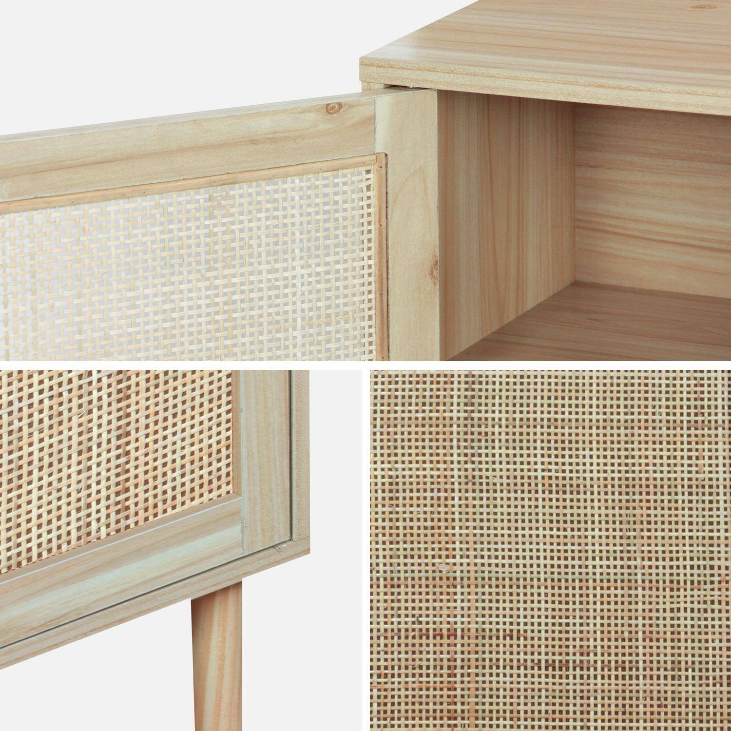 Table de chevet en cannage et décor bois - Camargue - 40x30x58cm - 2 niveaux - 1 porte - pieds droits Photo6