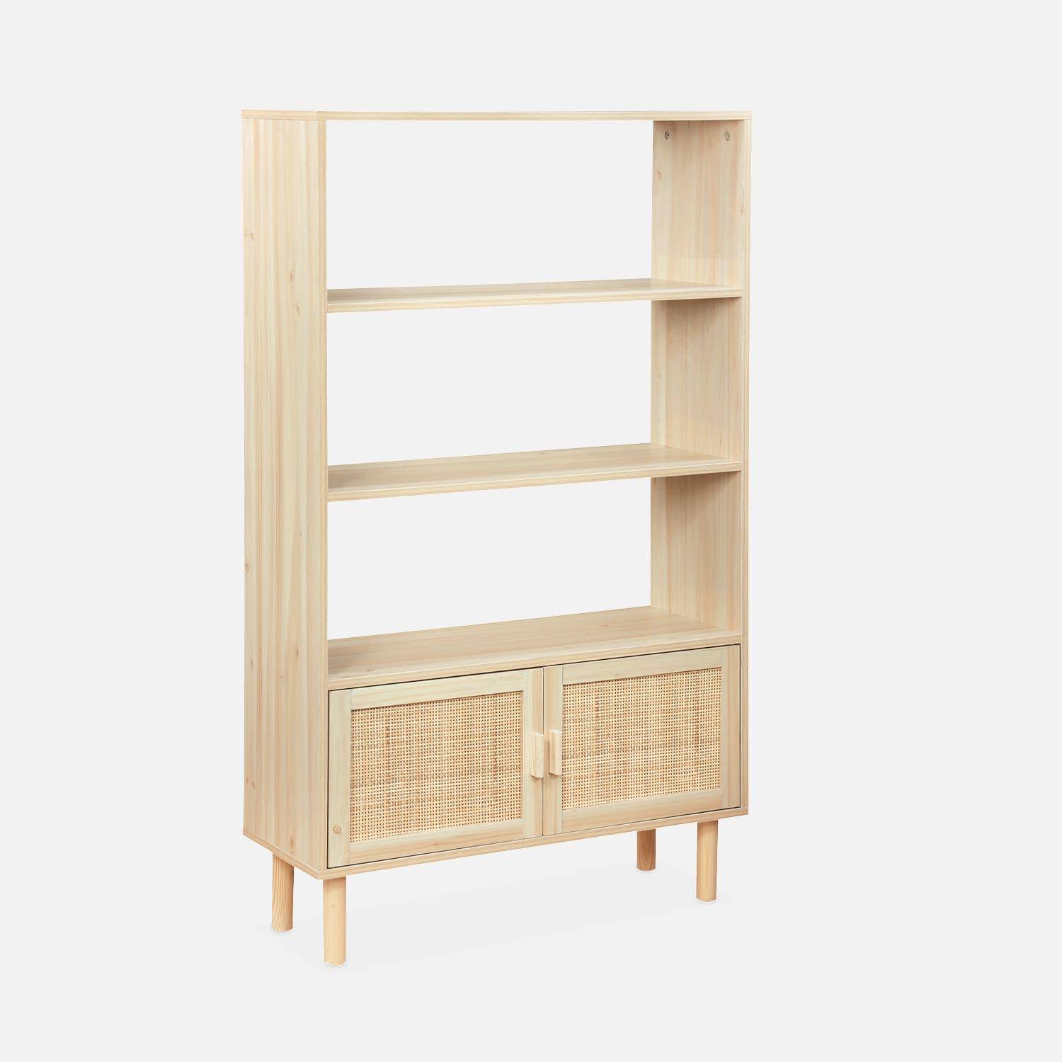 Boekenkast met houtlook en webbig, 3 planken, 2 deuren  Photo3