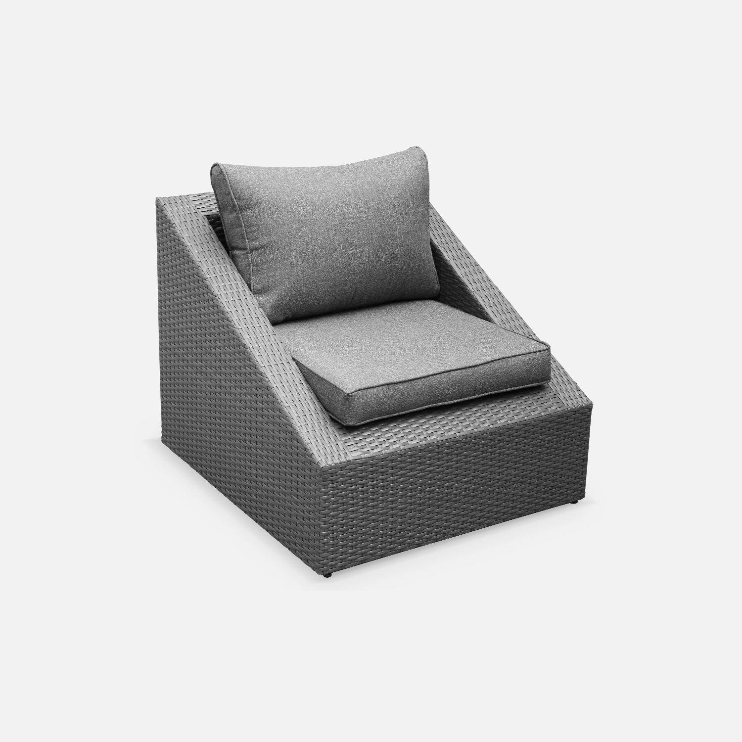 Sitzgarnitur für den Garten 2 Sitze - Triangolo - graues Kunststoffrattan, graue Kissen, Stühle + 1 Couchtisch, stapelbar Photo3