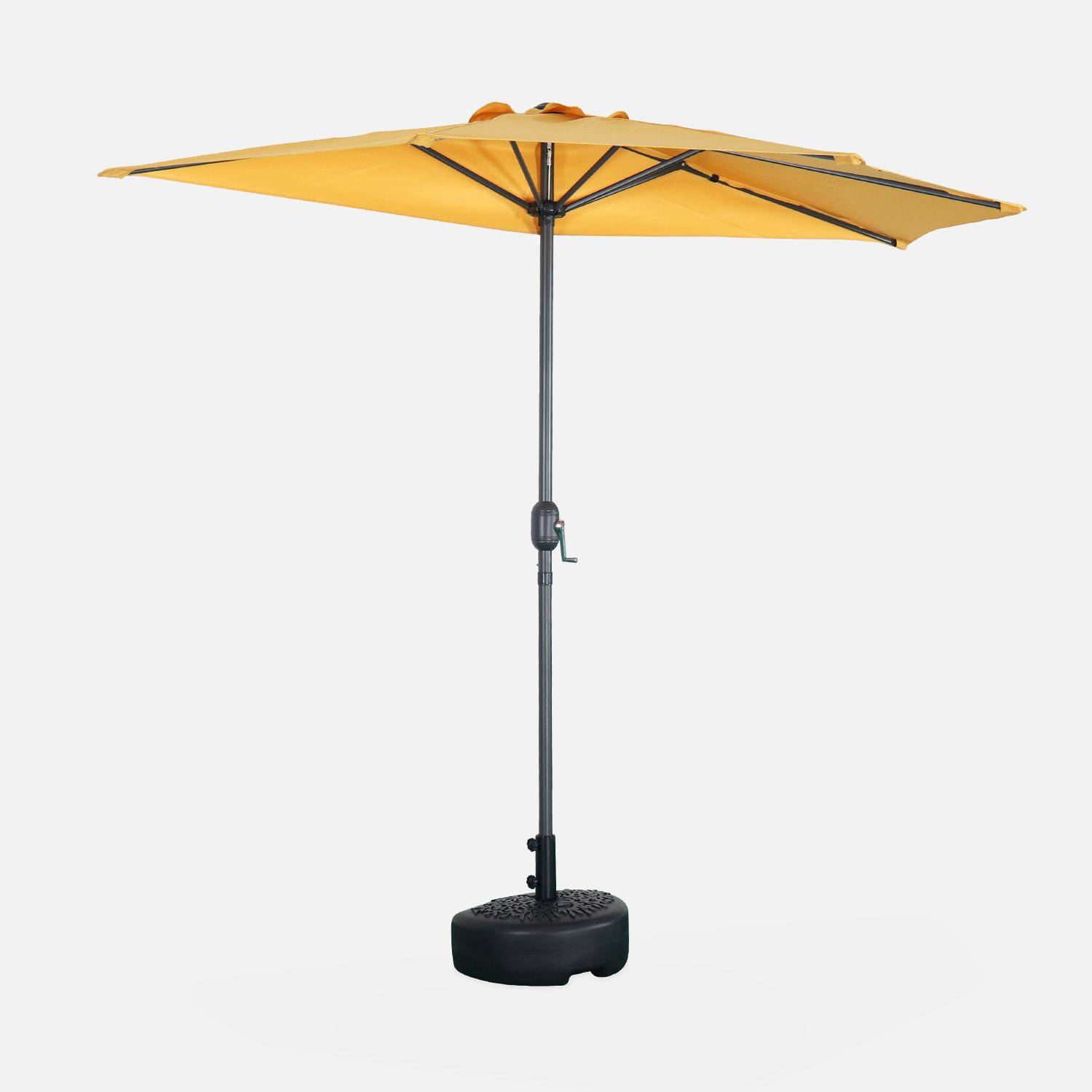  Guarda-chuva de varanda Ø250cm - CALVI - Meio guarda-chuva recto, haste em alumínio com pega de manivela, tecido mostarda Photo1
