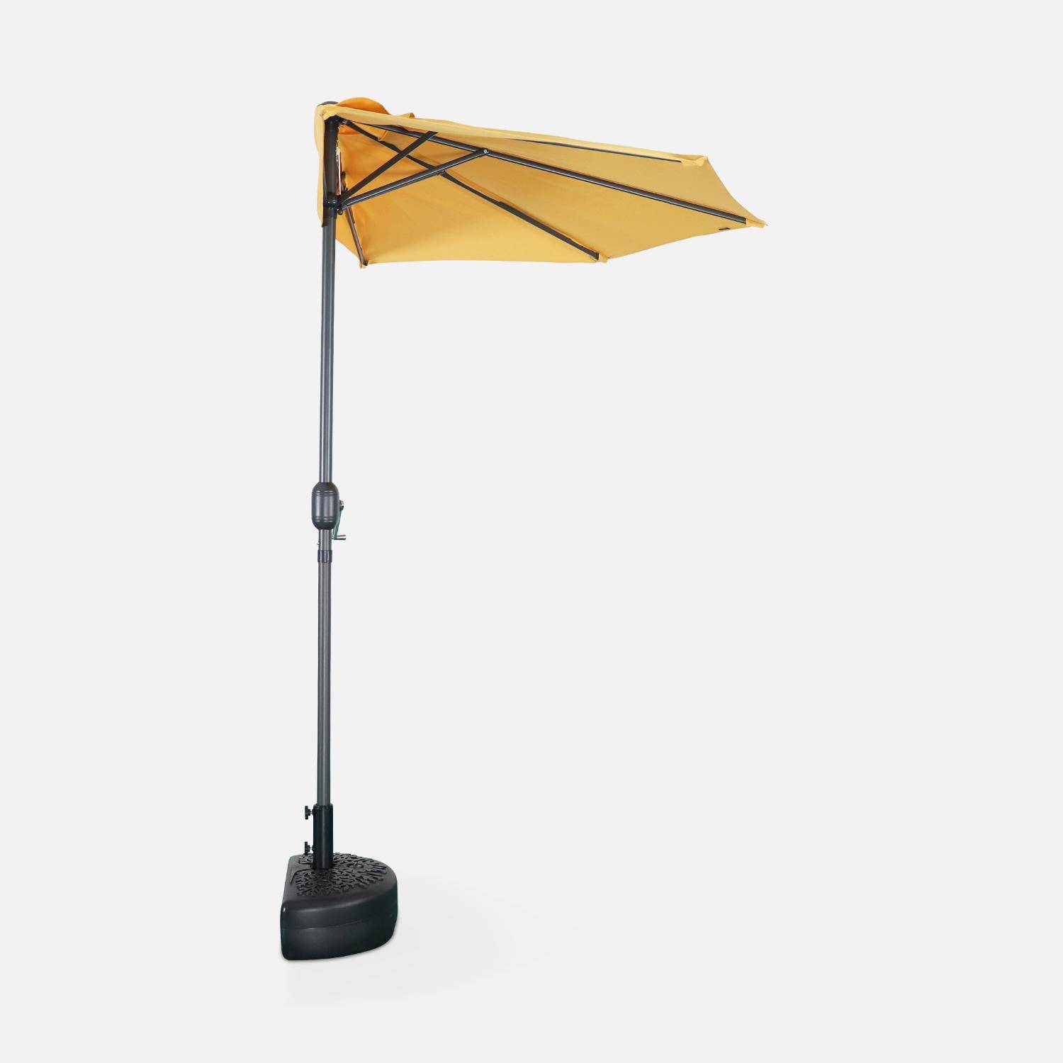  Guarda-chuva de varanda Ø250cm - CALVI - Meio guarda-chuva recto, haste em alumínio com pega de manivela, tecido mostarda Photo3