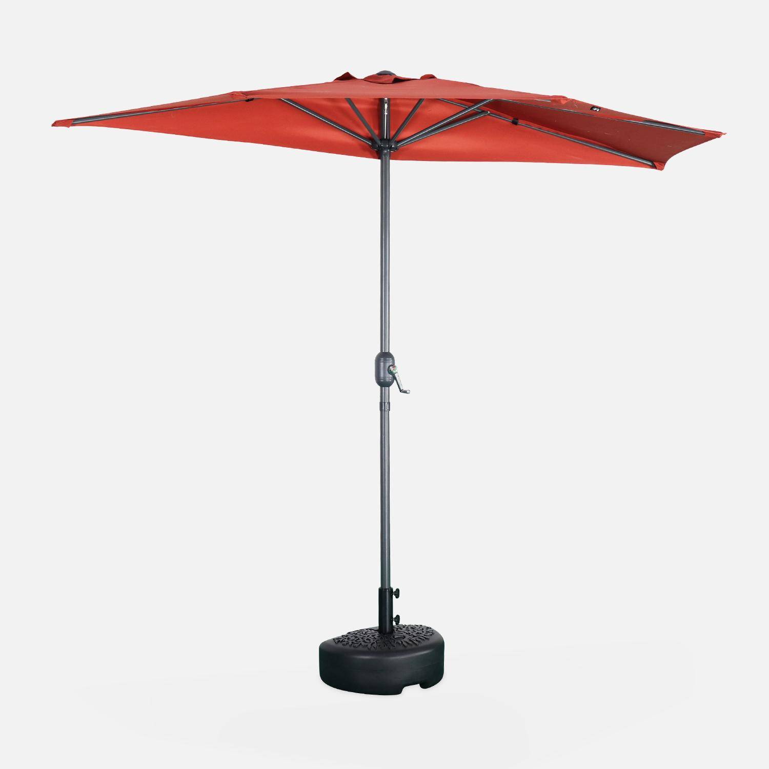  Guarda-chuva de varanda Ø250cm - CALVI - Meio guarda-chuva recto, haste em alumínio com pega de manivela, tecido terracota Photo1